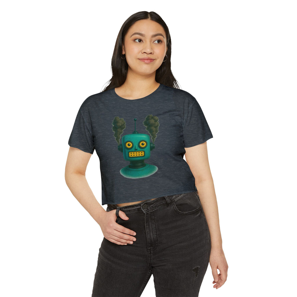Green Retro Robot Head crop top | Steam-punk robot graphic