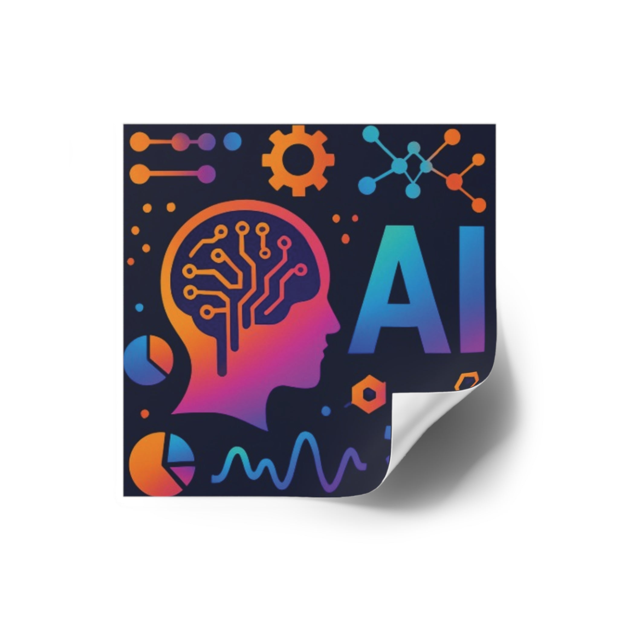 AI-Themed Square Stickers, Tech Decor, Gift for Tech Lovers, Indoor/Outdoor Use, Brain Design, AI Stickers
