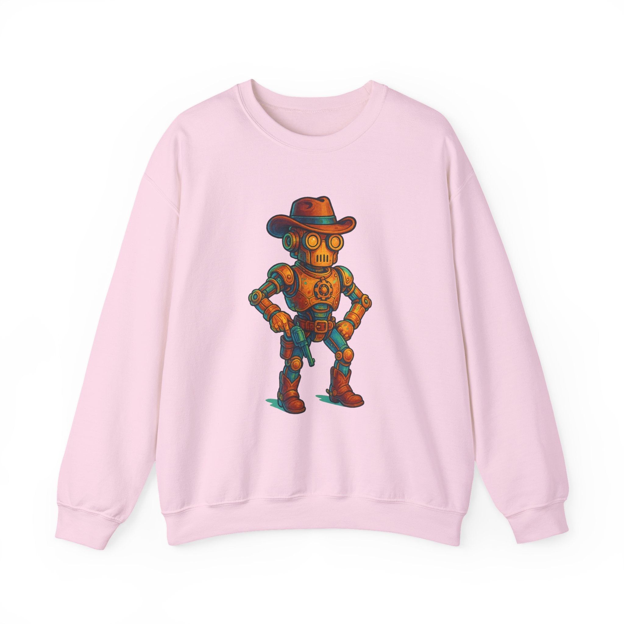 Steampunk Cowboy Robot Crewneck Sweatshirt | Retro Western Robot Artwork