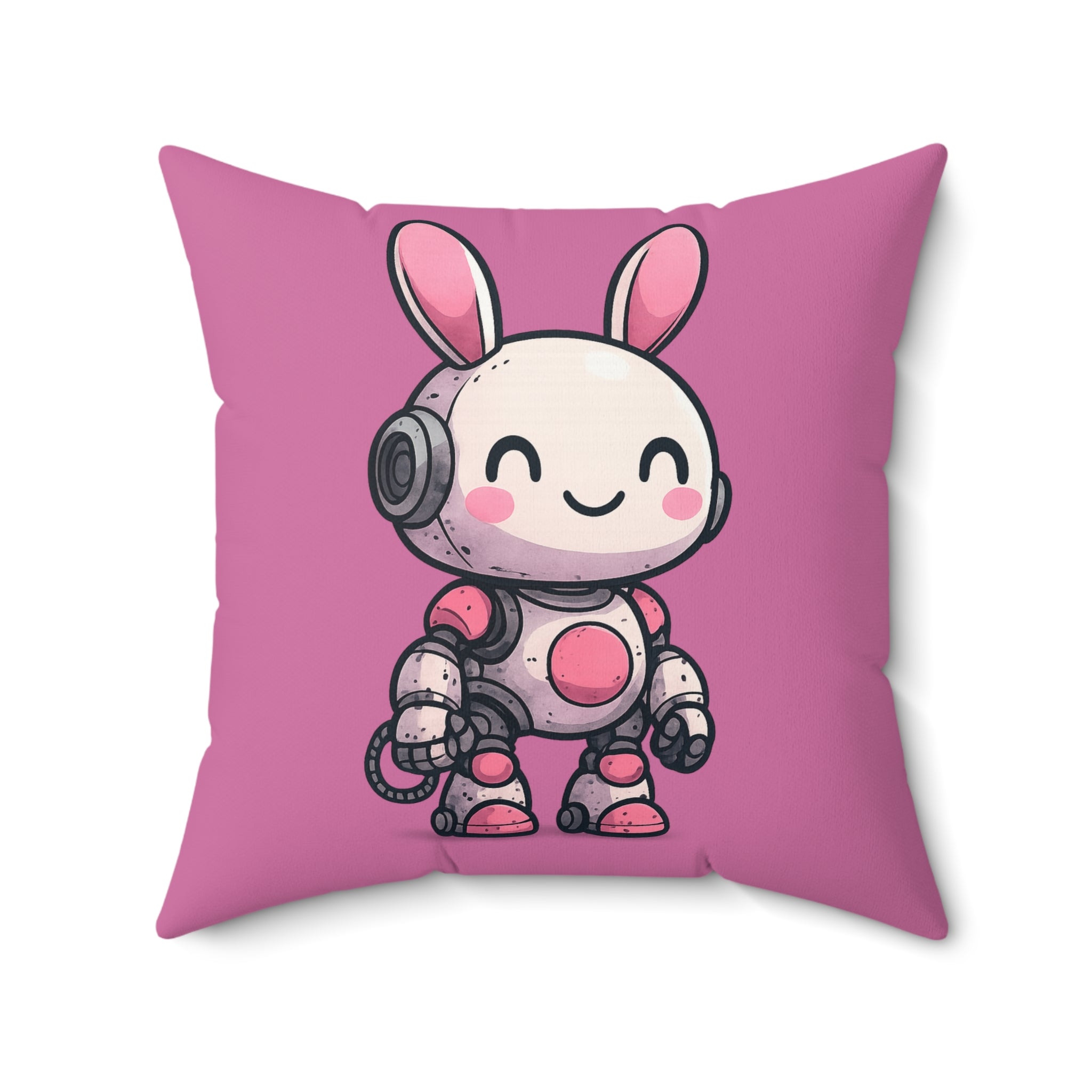 Happy Pink Robot Pillow | Square Throw Pillow, Kids Room Decor