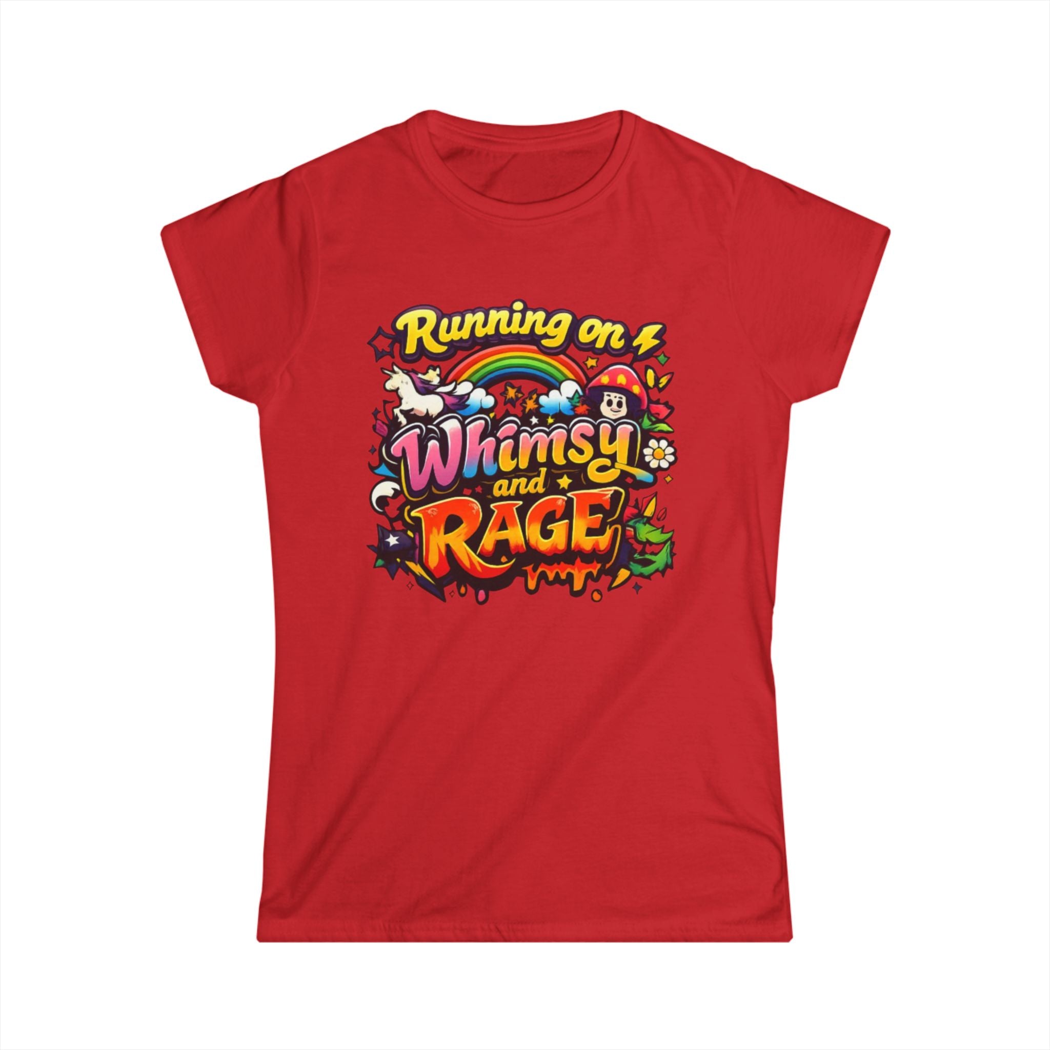 Running on Whimsy and Rage Tee | Cute Angry Rainbow Graphic