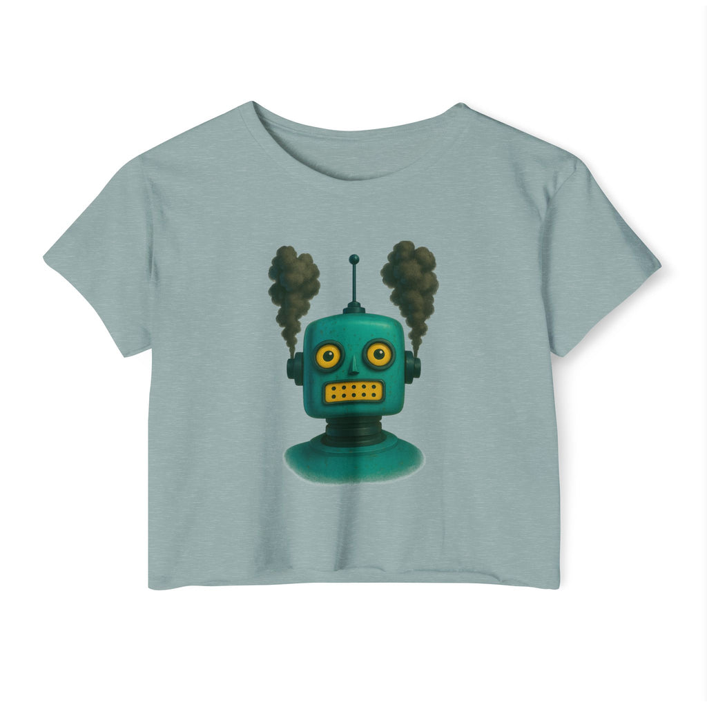 Green Retro Robot Head crop top | Steam-punk robot graphic