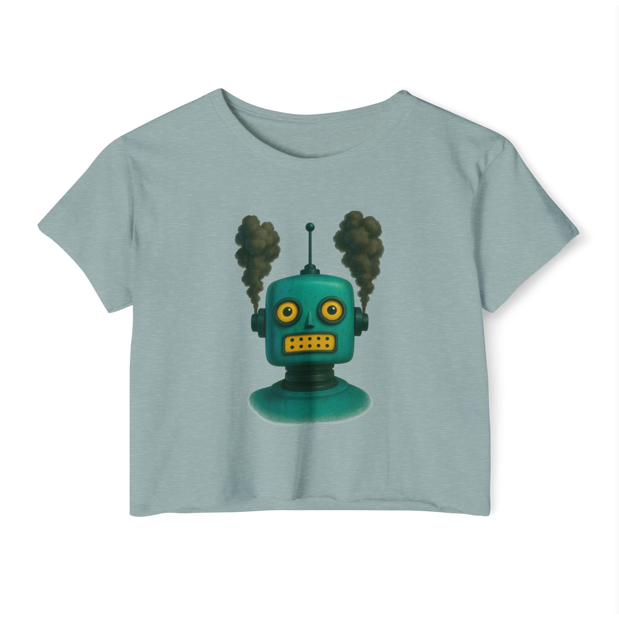 Green Retro Robot Head crop top | Steam-punk robot graphic