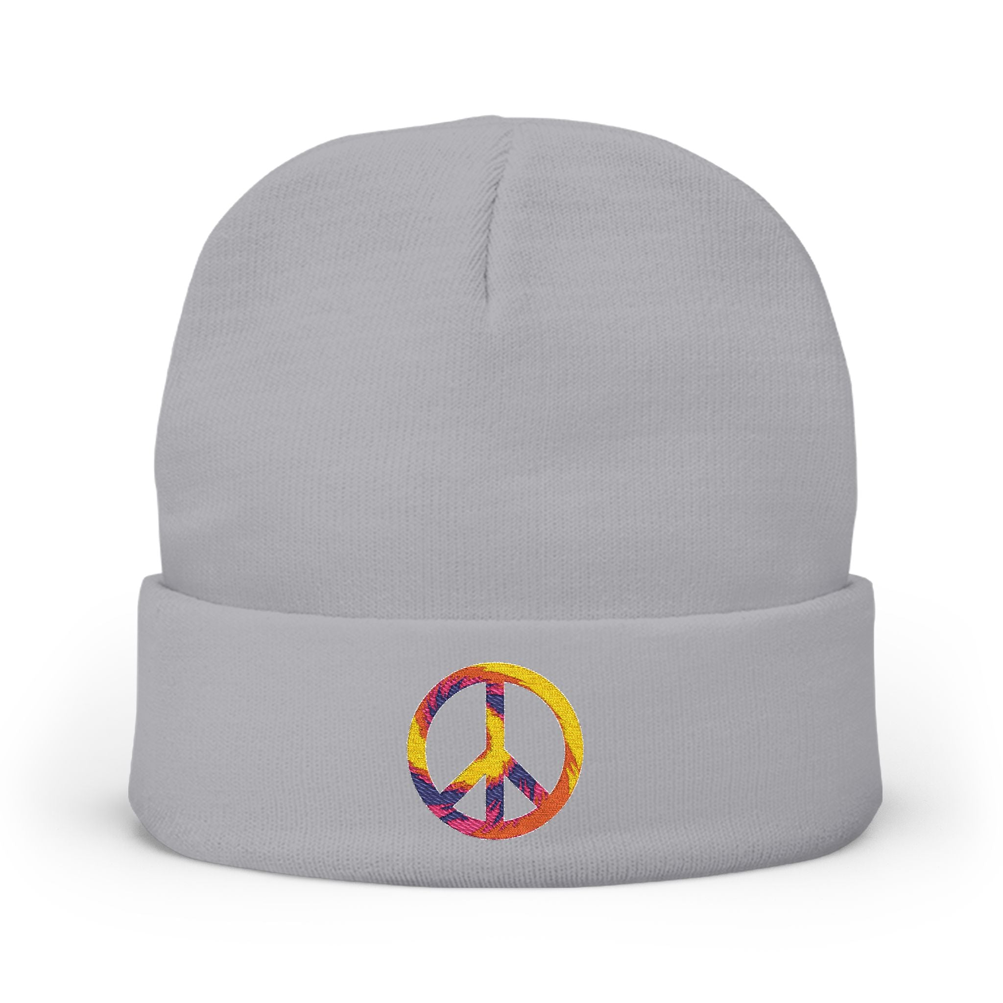 Embroidered Tie-Dye Peace Sign Beanie