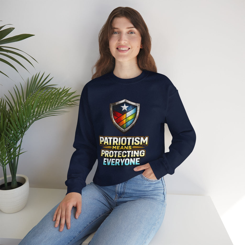 Patriotism Means Protecting Everyone Sweatshirt | Rainbow Shield Flag Design