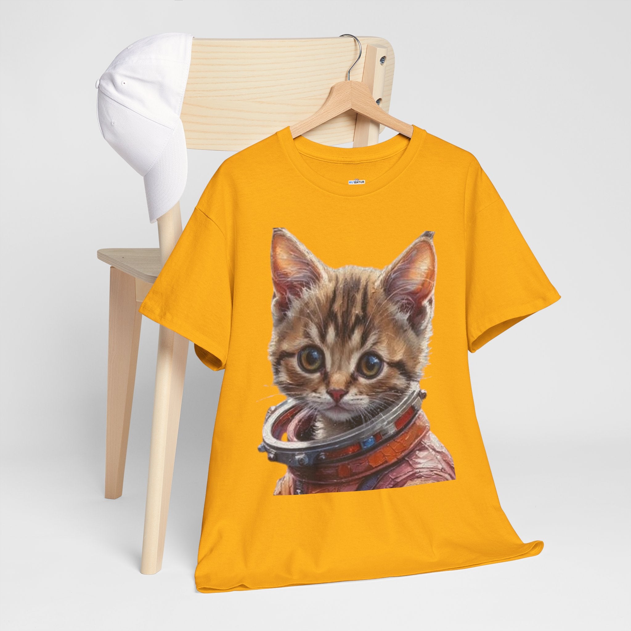 Astronaut Kitty Unisex Heavy Cotton Tee, Cute Cat Shirt, Animal lover gift, Space themed apparel, Funny cat t-shirt, Unique cat design