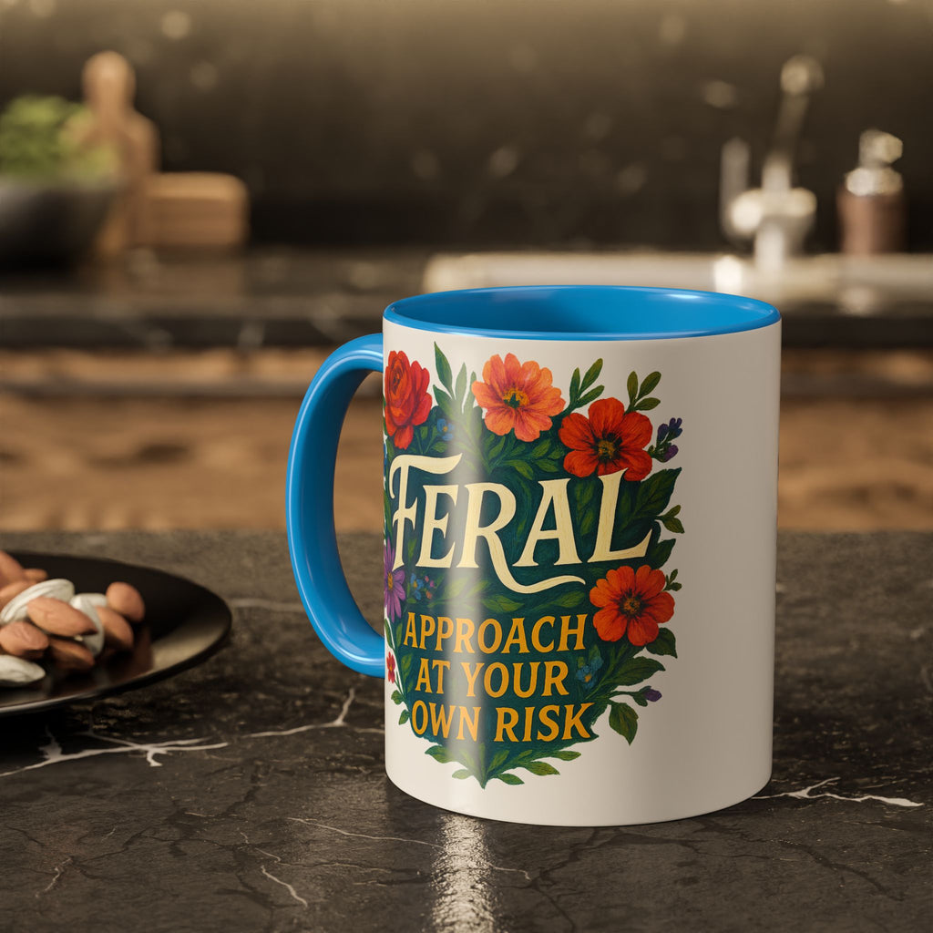 Feral Approach at Your Own Risk Mug | Floral Illustration, Ceramic Coffee Cup
