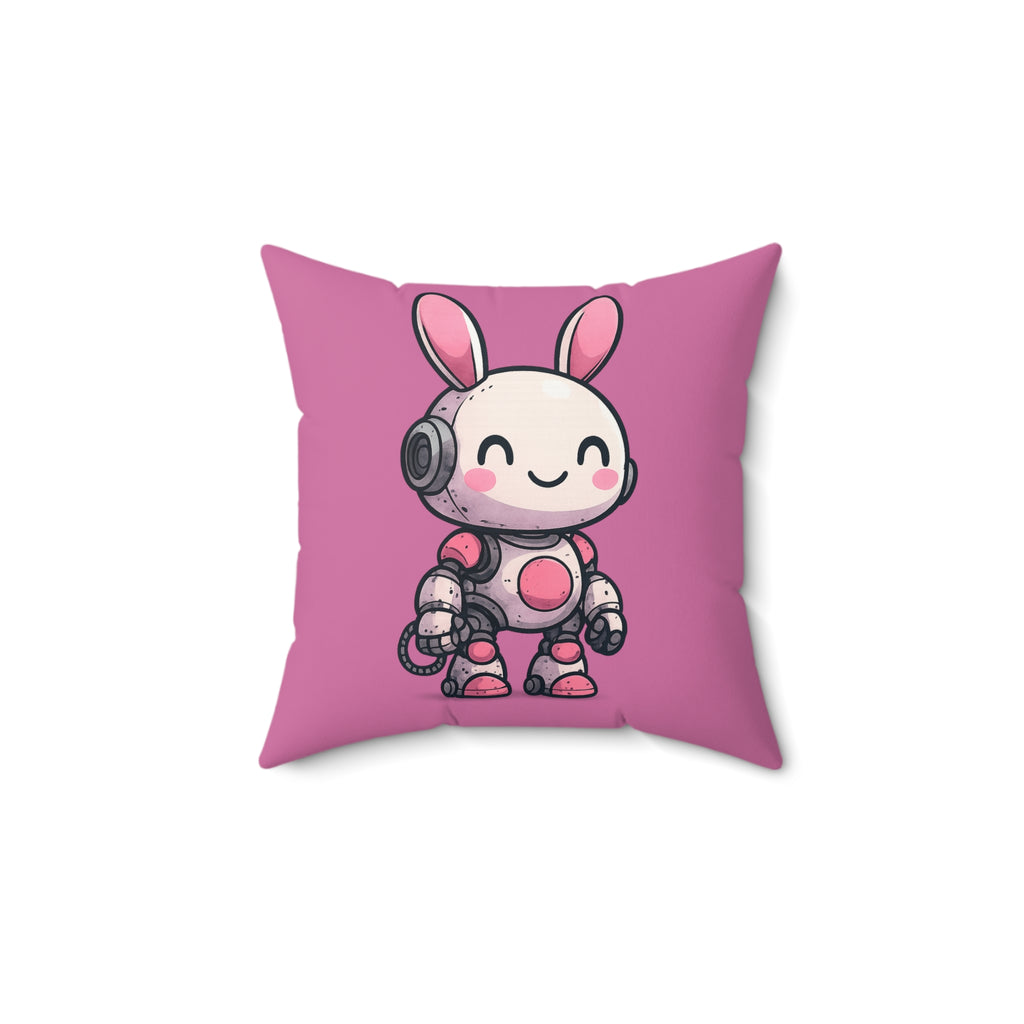 Happy Pink Robot Pillow | Square Throw Pillow, Kids Room Decor
