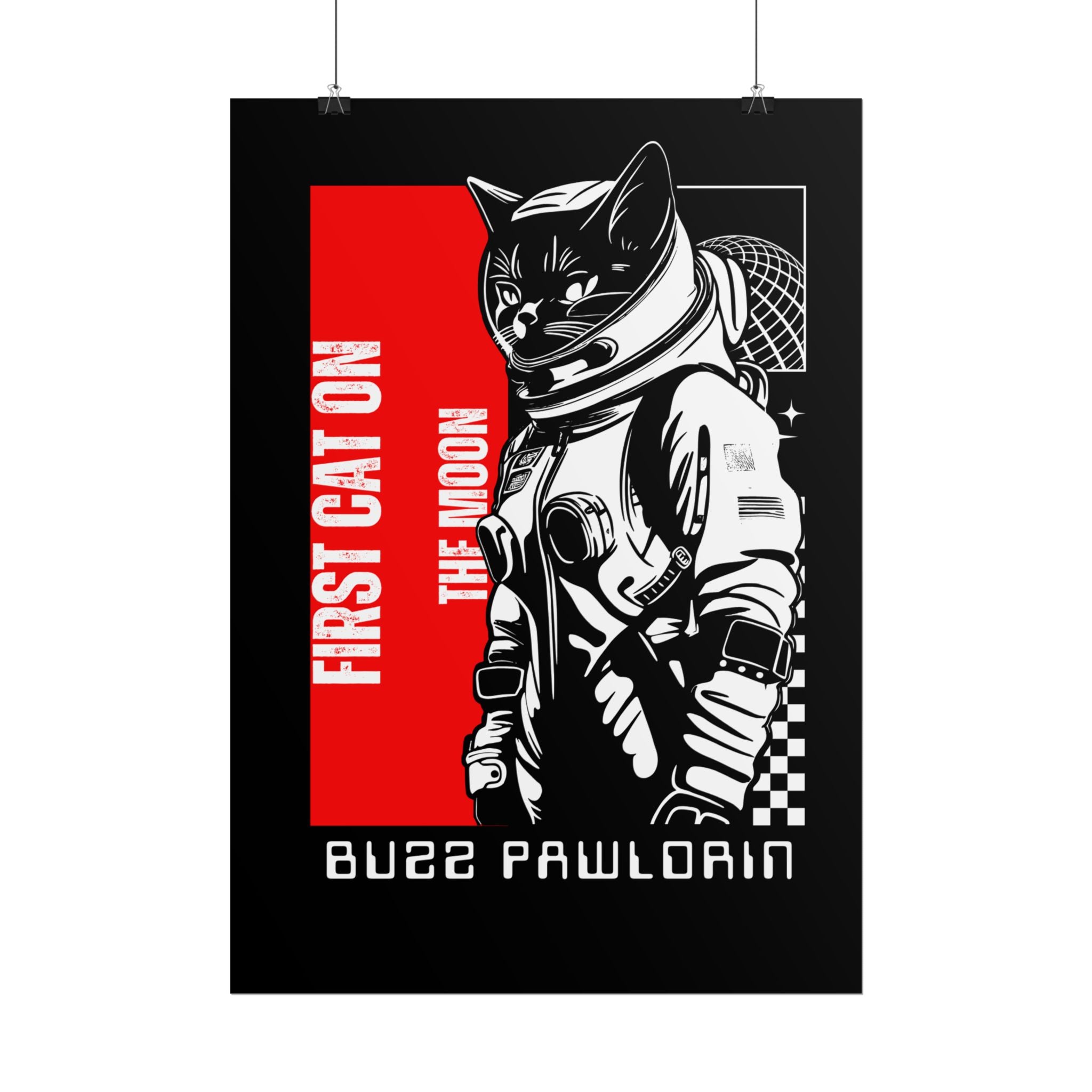 Buzz Pawldrin Cat-Themed Rolled Posters featuring Astronaut Design, Unique Wall Art, First Cat on the Moon