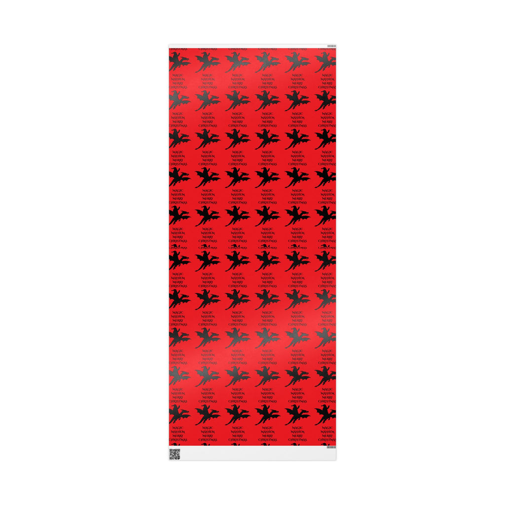 Santa Dragon Magic Mayhem Merry Christmas Wrapping Paper | Halloween Red and Black Santa on a Dragon Print