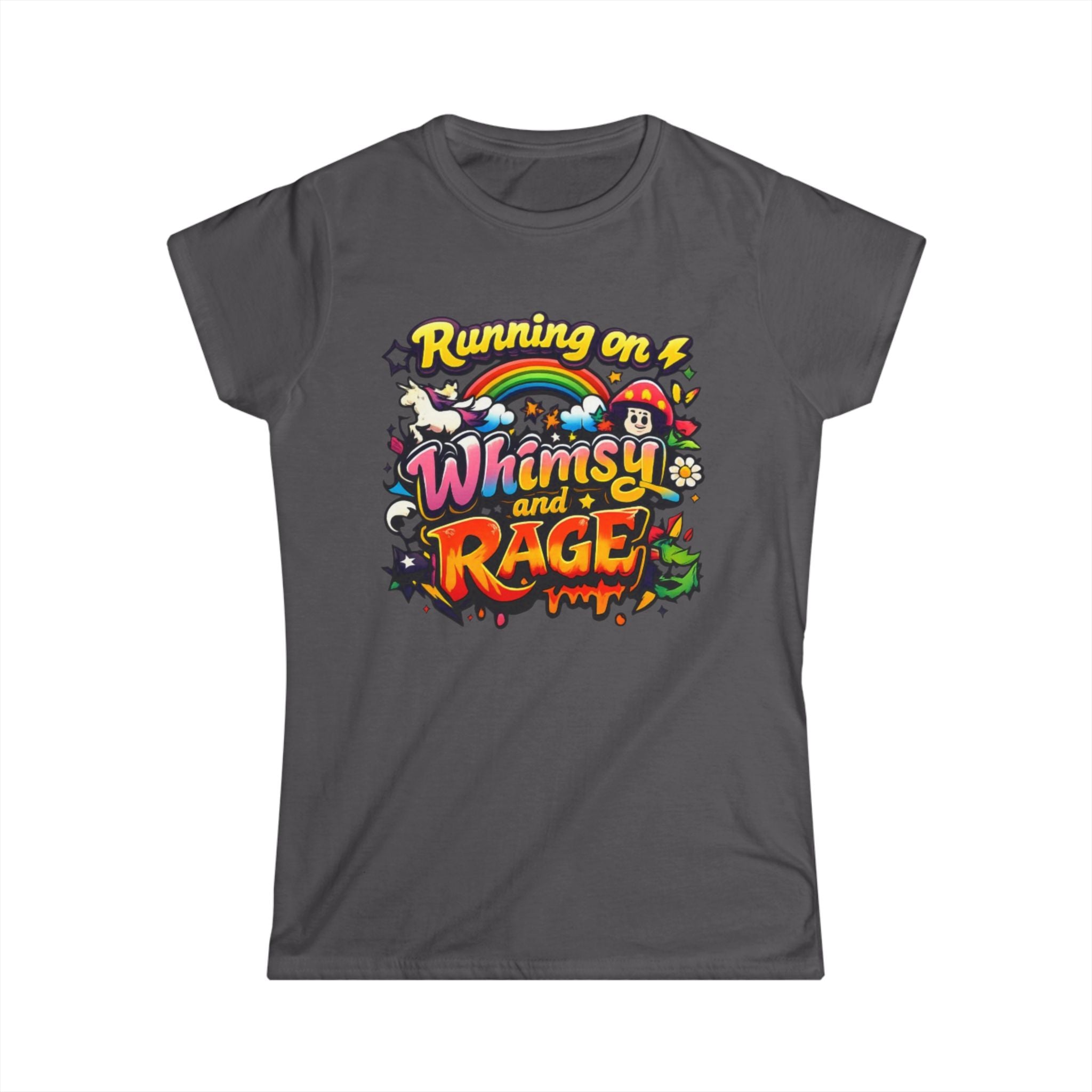 Running on Whimsy and Rage Tee | Cute Angry Rainbow Graphic