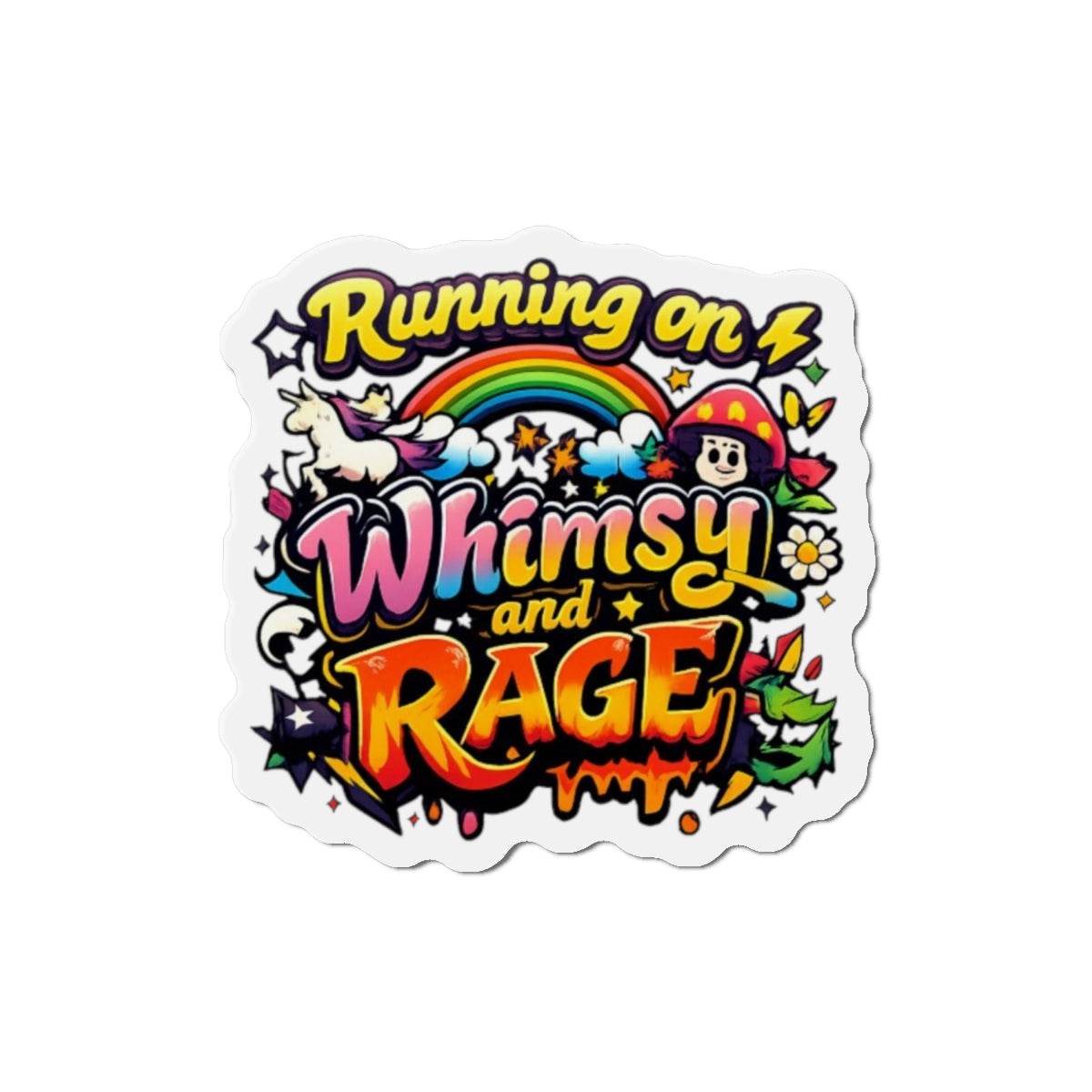 Running on Whimsy and Rage Die-Cut Magnets | Colorful Cartoon Sticker Magnet
