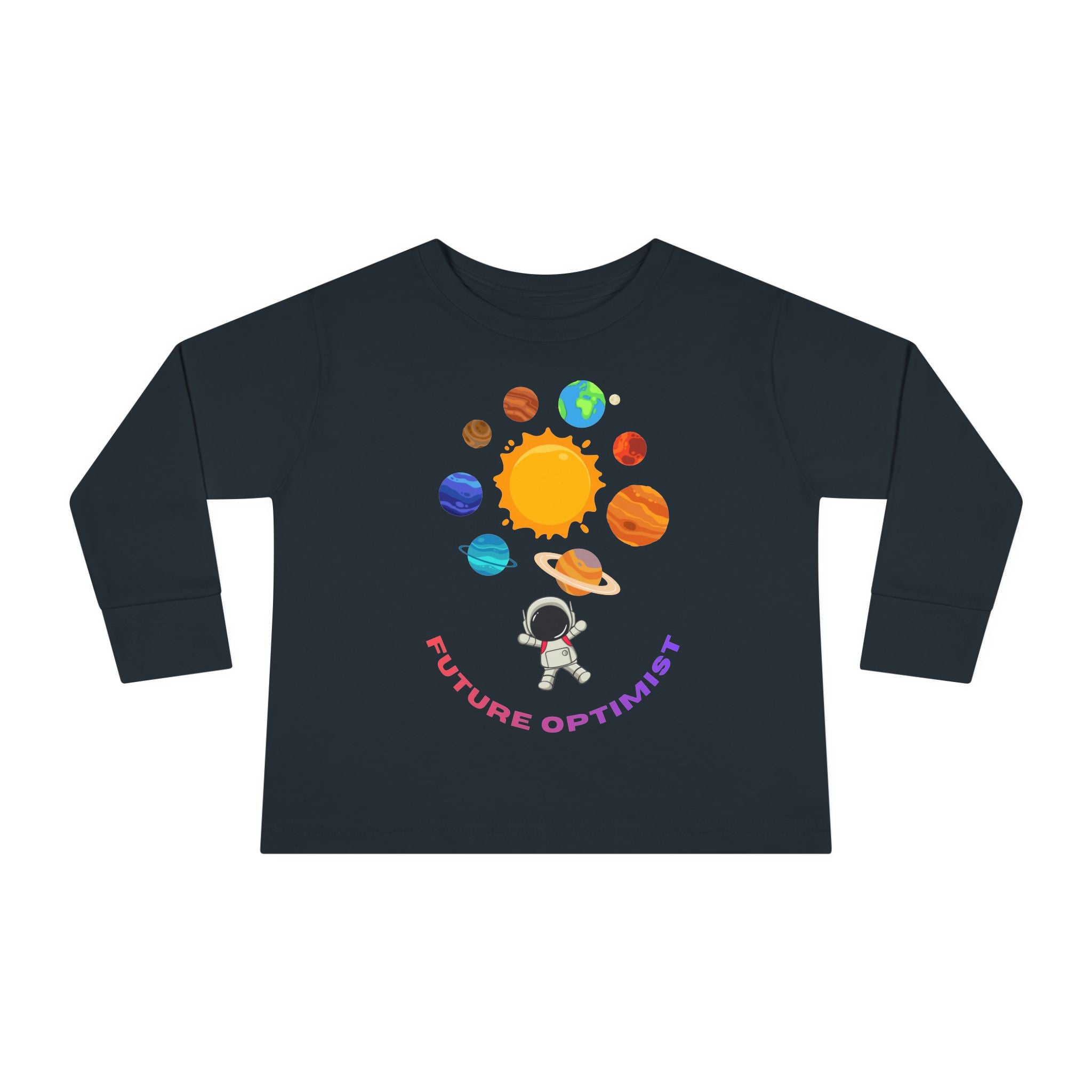 Future Optimist Astronaut toddler long sleeve tee | Solar System planets design