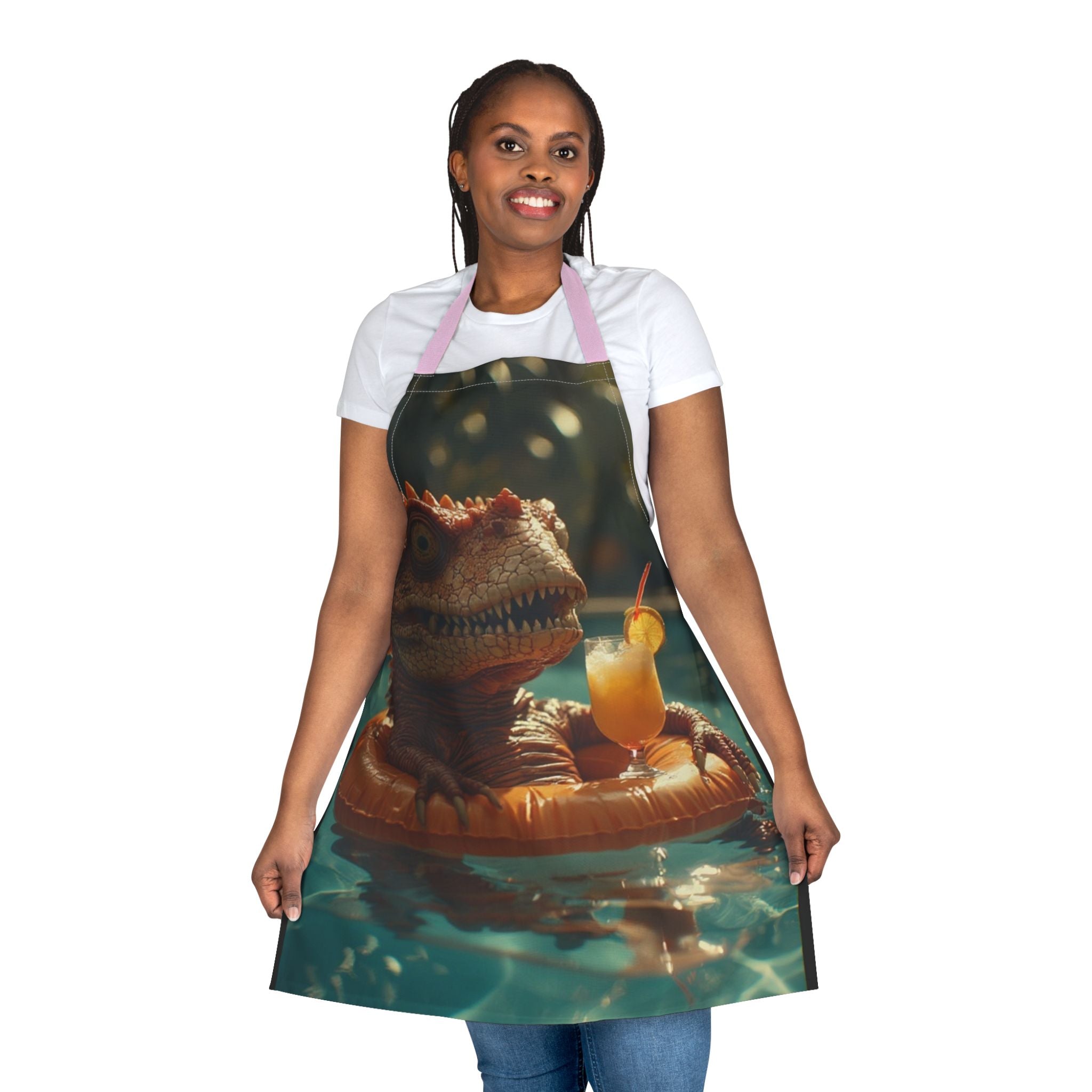 Apron with Colada Rex in a Pool Float with Drink