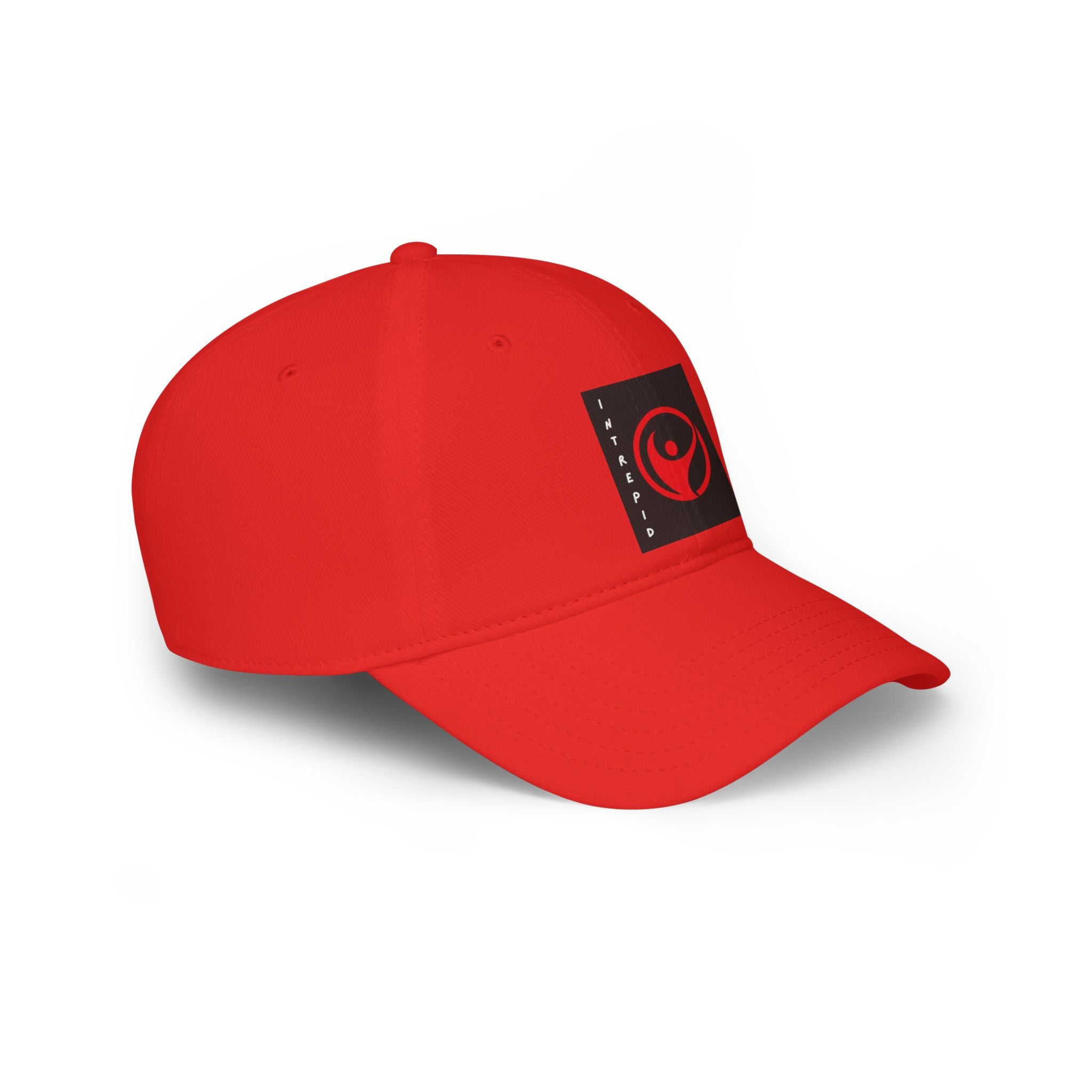 Intrepid Red Circular Logo Baseball Cap | Minimal Emblem, Black Square Patch