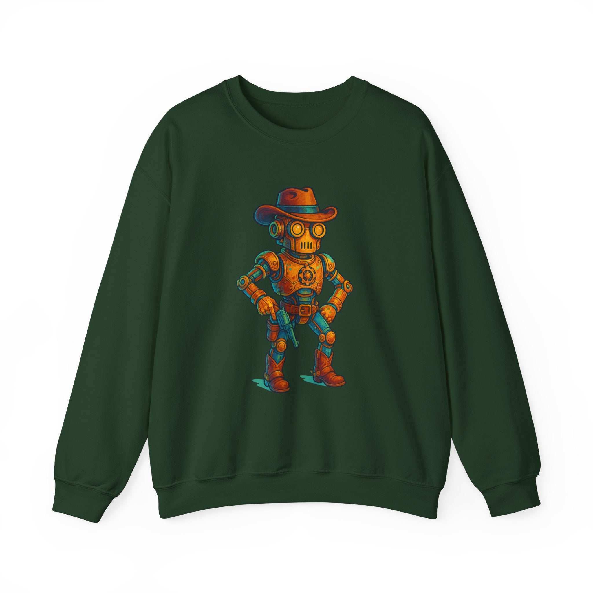 Steampunk Cowboy Robot Crewneck Sweatshirt | Retro Western Robot Artwork