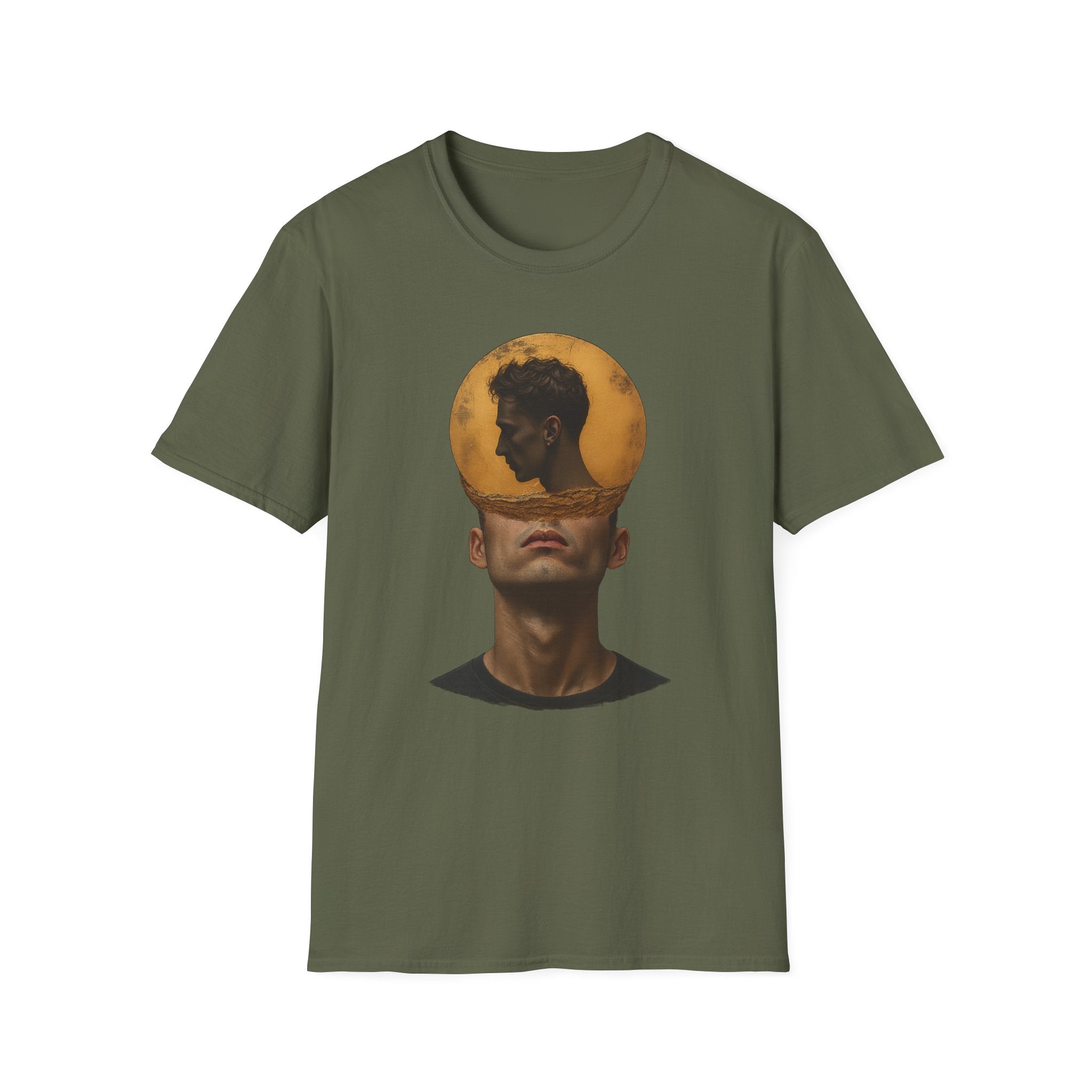 Surreal Double Portrait T-Shirt | Abstract Head Silhouette, Moon Circle