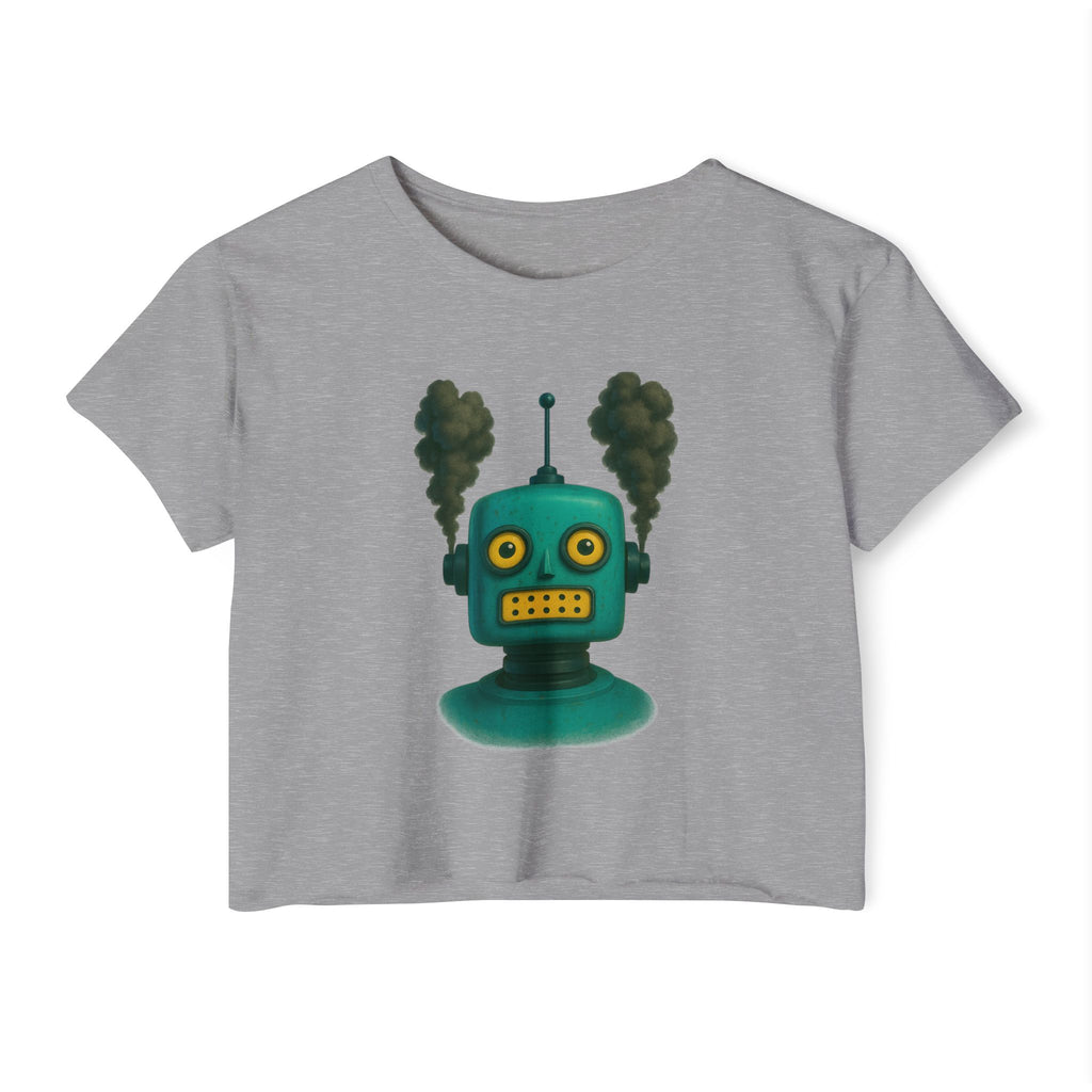 Green Retro Robot Head crop top | Steam-punk robot graphic