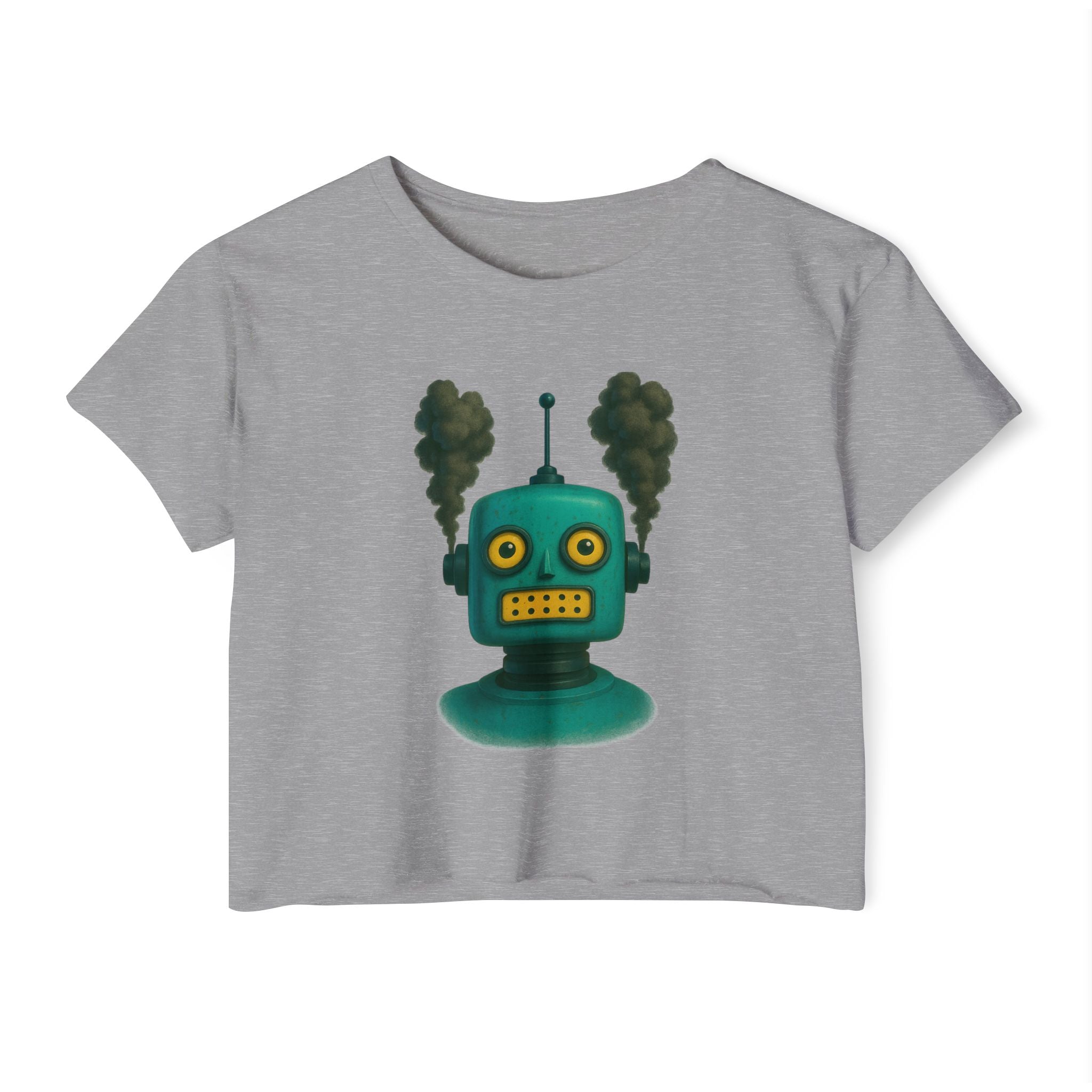 Green Retro Robot Head crop top | Steam-punk robot graphic
