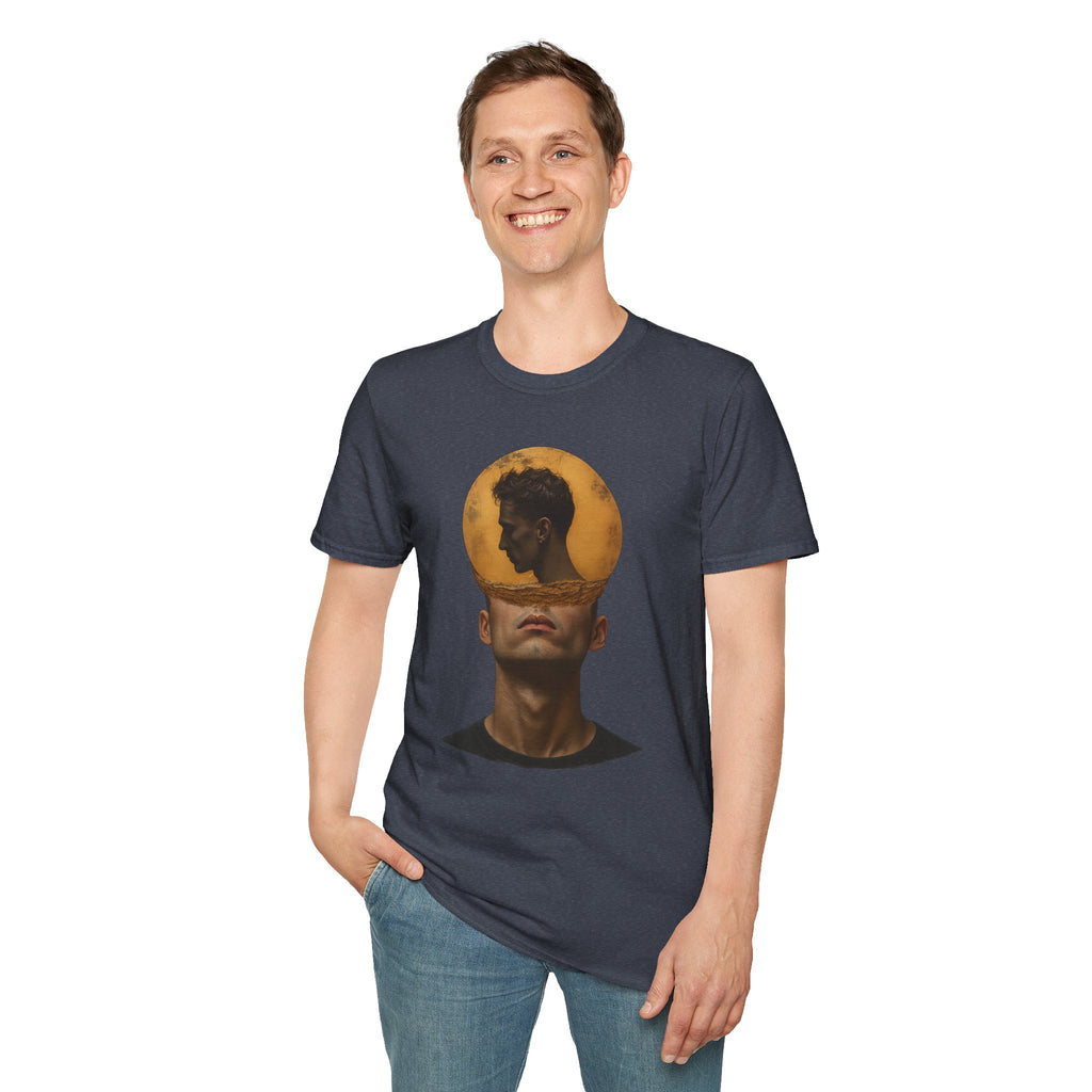 Surreal Double Portrait T-Shirt | Abstract Head Silhouette, Moon Circle