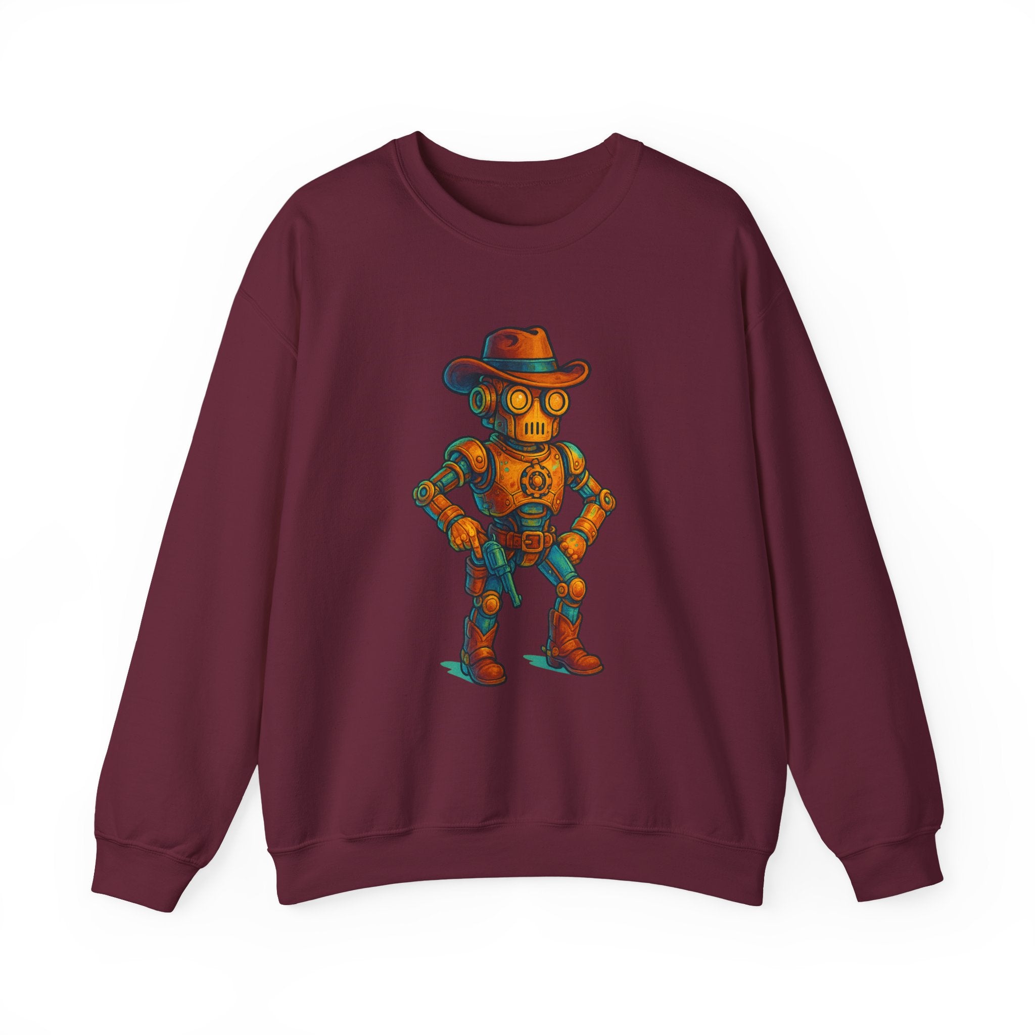 Steampunk Cowboy Robot Crewneck Sweatshirt | Retro Western Robot Artwork