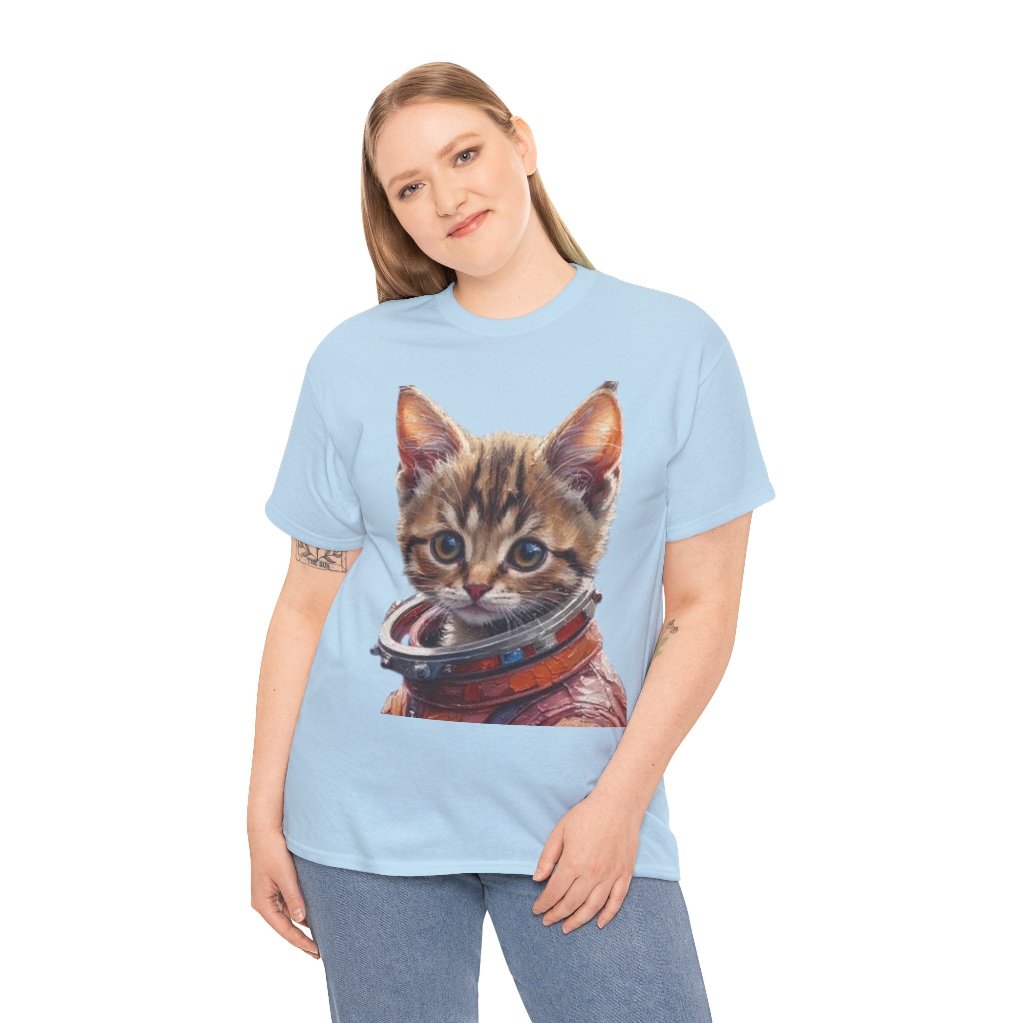 Astronaut Kitty Unisex Heavy Cotton Tee, Cute Cat Shirt, Animal lover gift, Space themed apparel, Funny cat t-shirt, Unique cat design