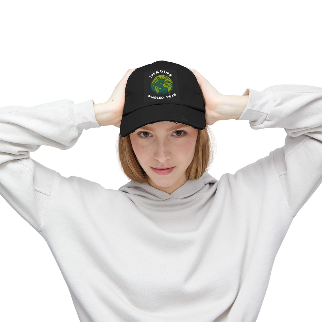 Imagine Whirled Peas Distressed Cap – World Peace Pun Hat