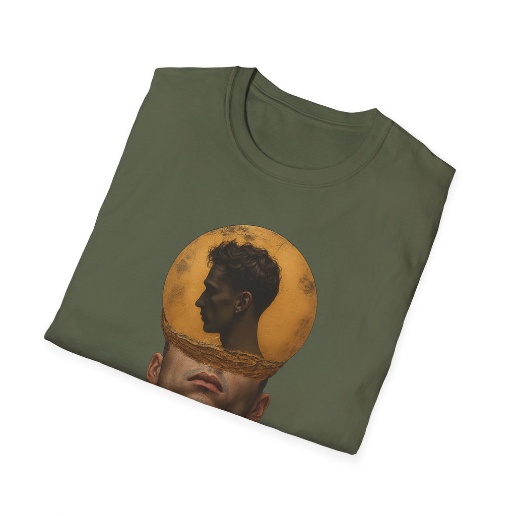 Surreal Double Portrait T-Shirt | Abstract Head Silhouette, Moon Circle