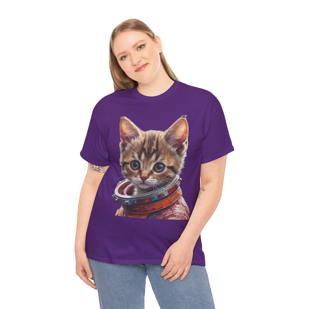 Astronaut Kitty Unisex Heavy Cotton Tee, Cute Cat Shirt, Animal lover gift, Space themed apparel, Funny cat t-shirt, Unique cat design