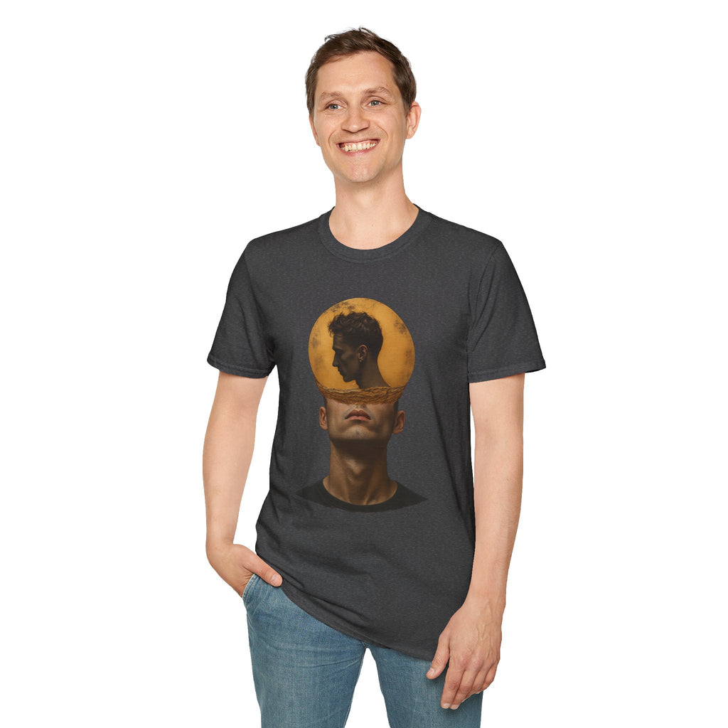 Surreal Double Portrait T-Shirt | Abstract Head Silhouette, Moon Circle