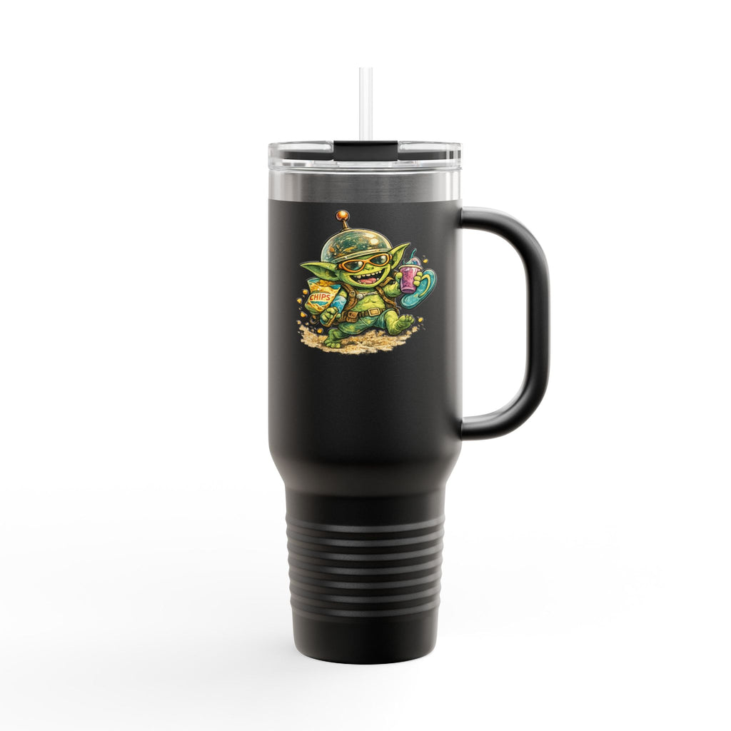 40oz Insulated Travel Mug — Cute Alien Beach Cartoon Tumbler with Handle