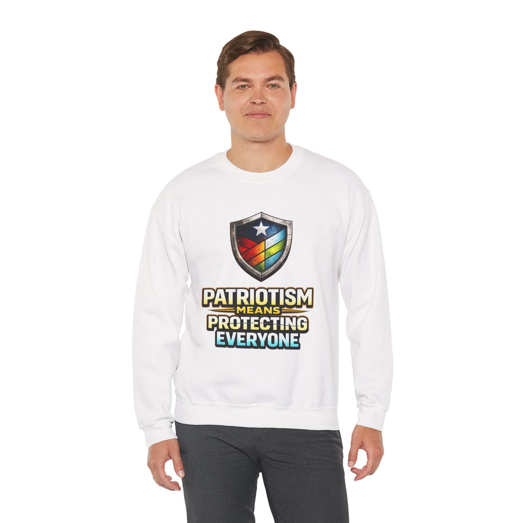Patriotism Means Protecting Everyone Sweatshirt | Rainbow Shield Flag Design