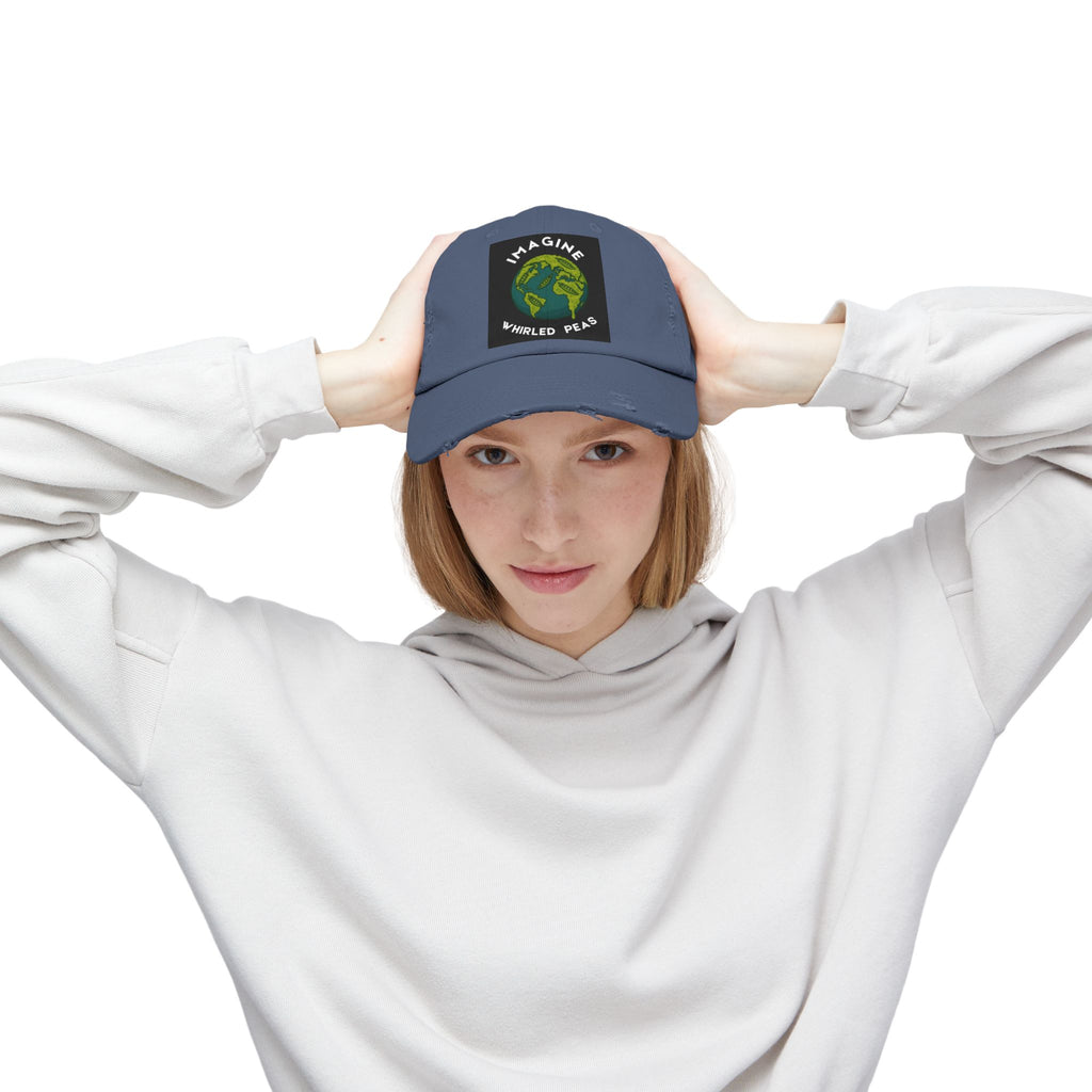 Imagine Whirled Peas Distressed Cap – World Peace Pun Hat