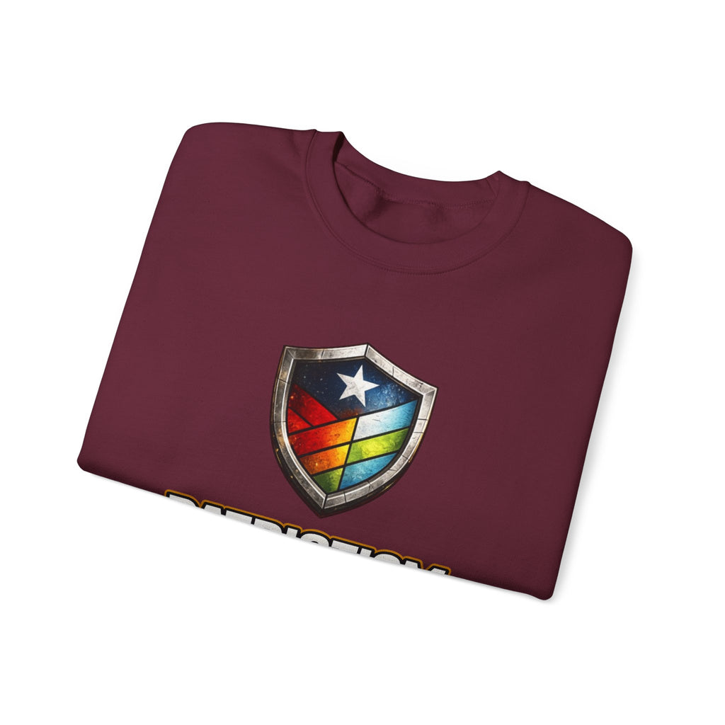 Patriotism Means Protecting Everyone Sweatshirt | Rainbow Shield Flag Design