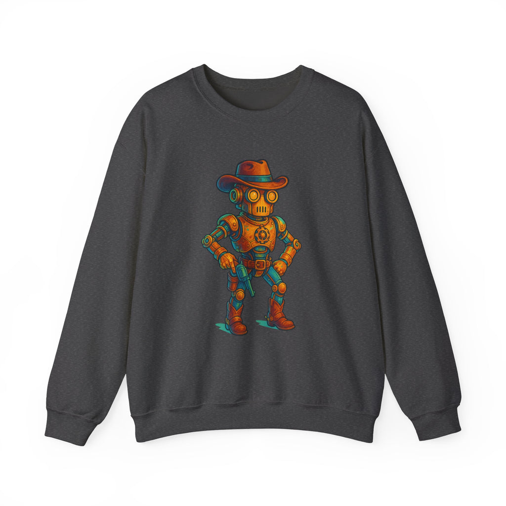 Steampunk Cowboy Robot Crewneck Sweatshirt | Retro Western Robot Artwork