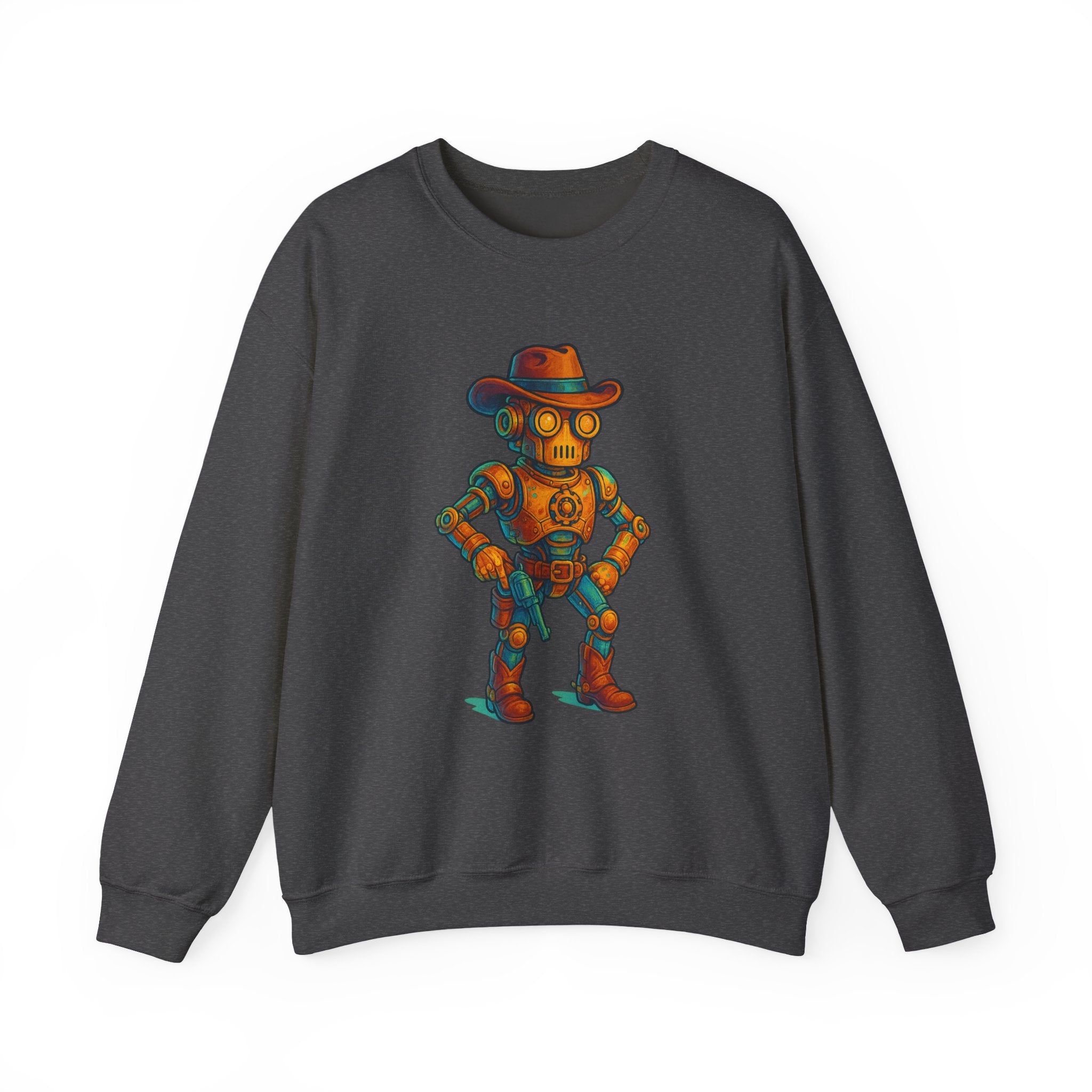 Steampunk Cowboy Robot Crewneck Sweatshirt | Retro Western Robot Artwork