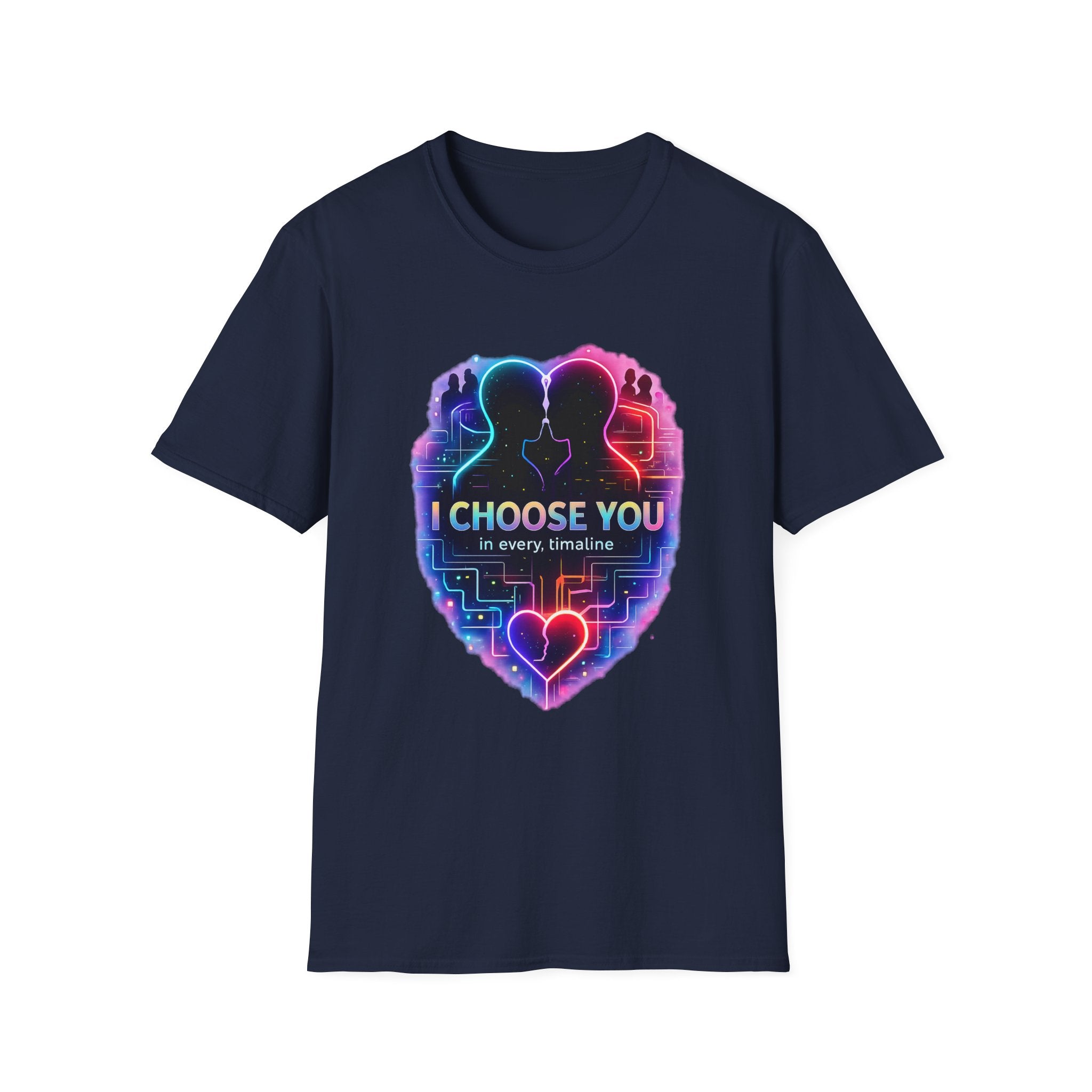 I Choose You  in Every Timeline silhouette heart T-Shirt | Neon LBGTQ couple, love phrase
