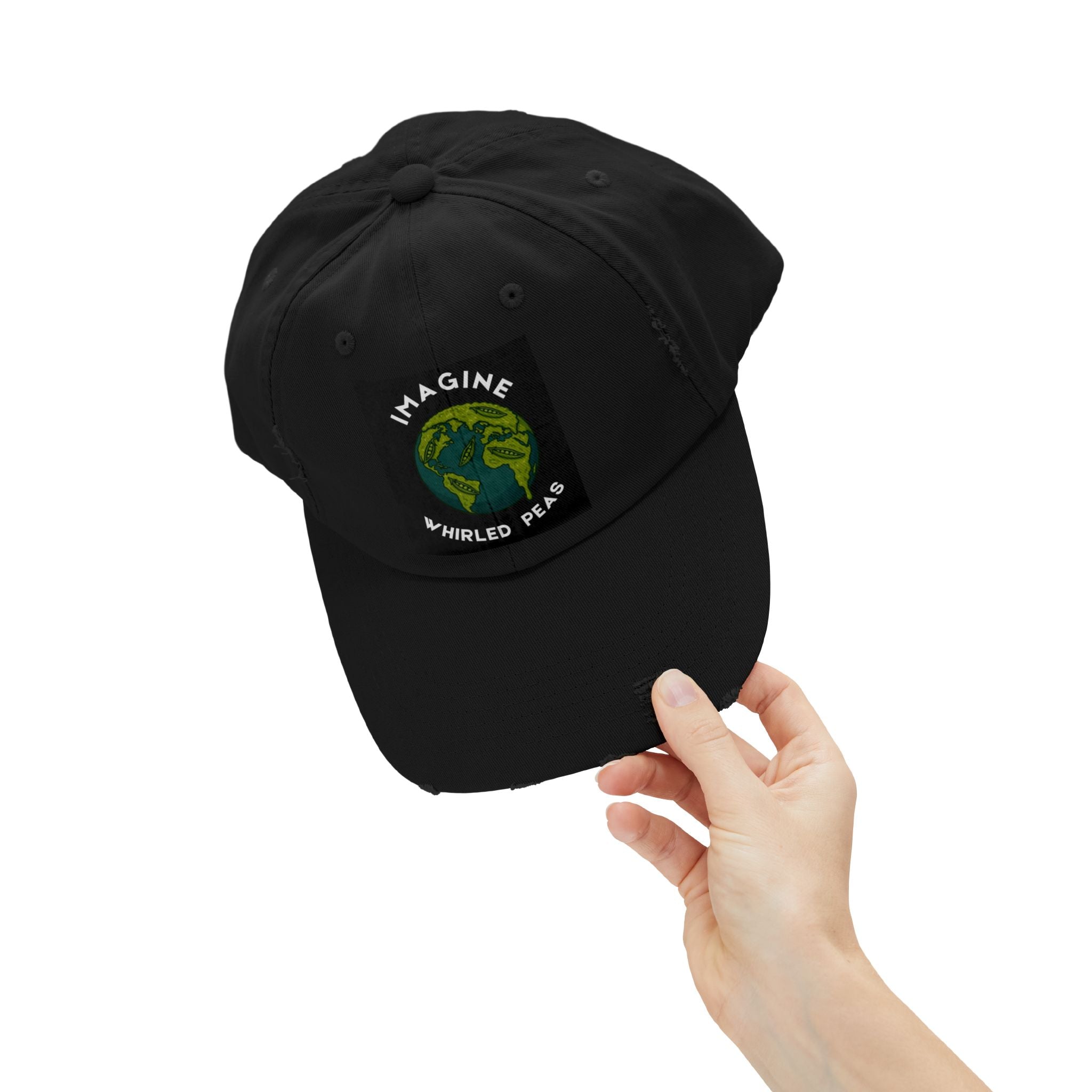 Imagine Whirled Peas Distressed Cap – World Peace Pun Hat
