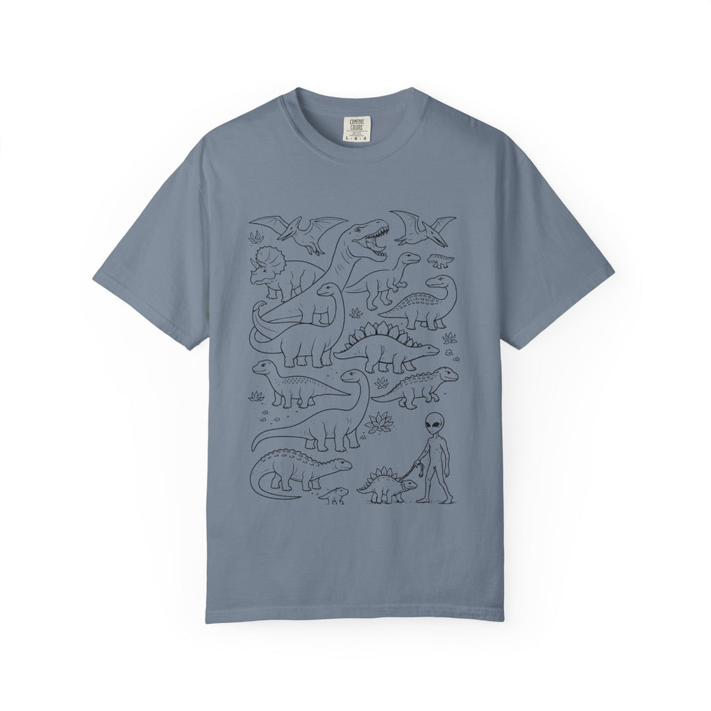 Dinosaur Doodle Tee — Alien & Dino Line Art T-Shirt
