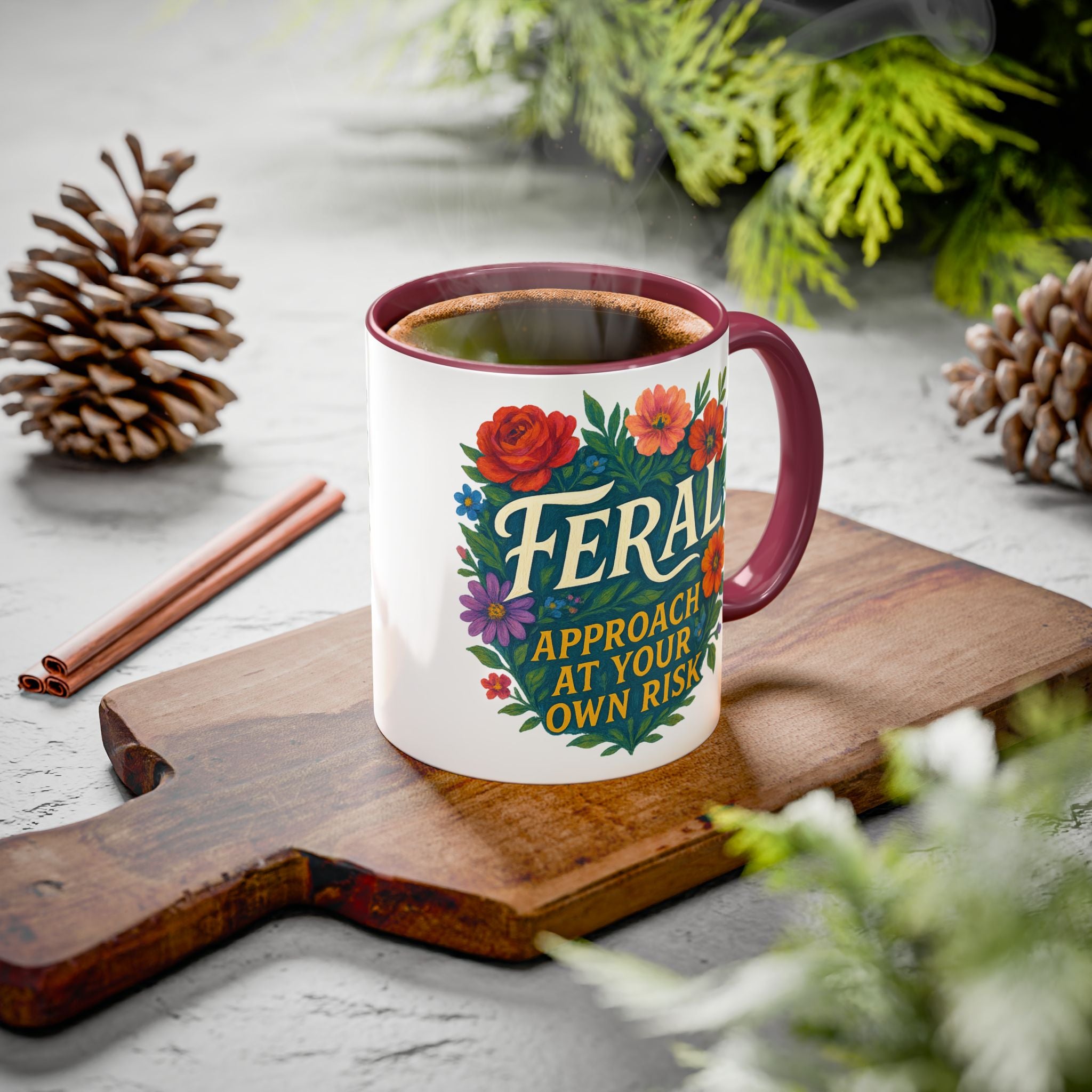 Feral Approach at Your Own Risk Mug | Floral Illustration, Ceramic Coffee Cup