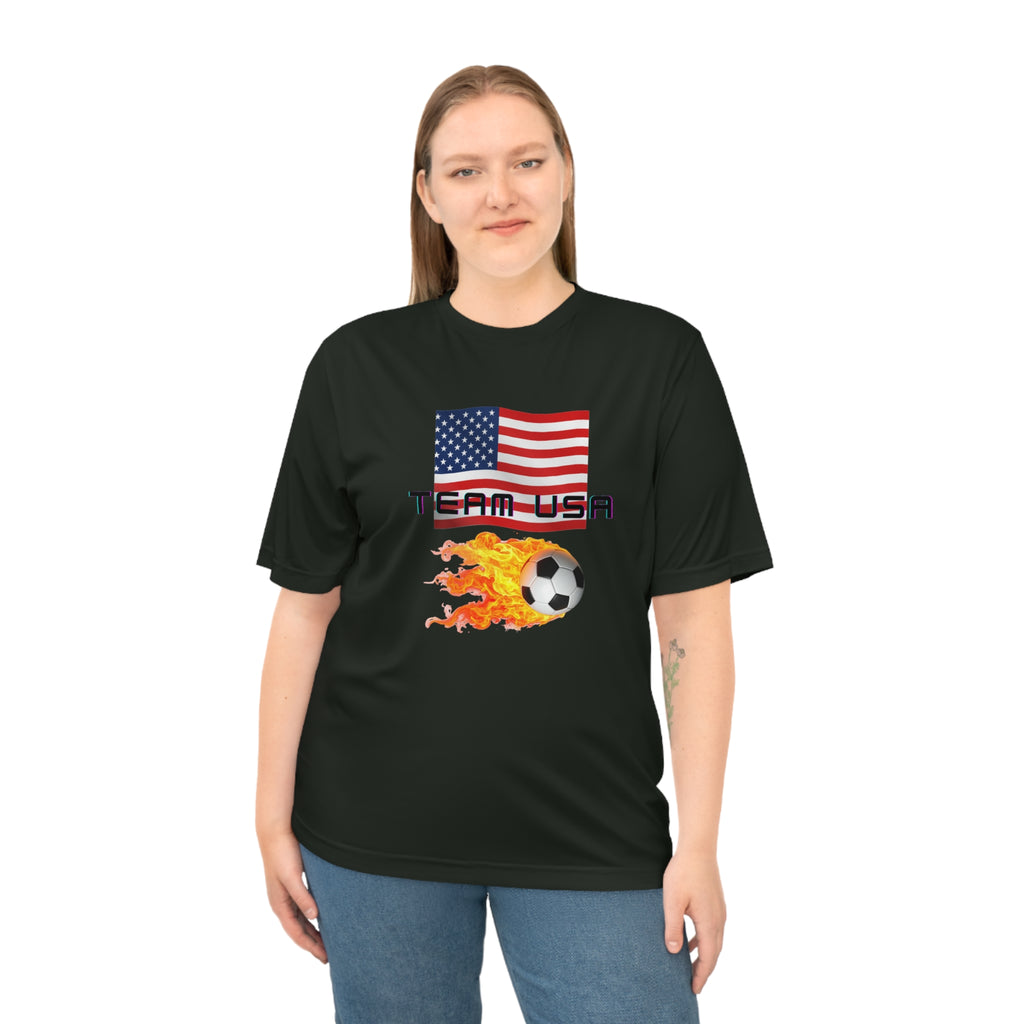 Team USA Flaming Soccer Ball T-Shirt | American Flag Soccer Tee SPF protection