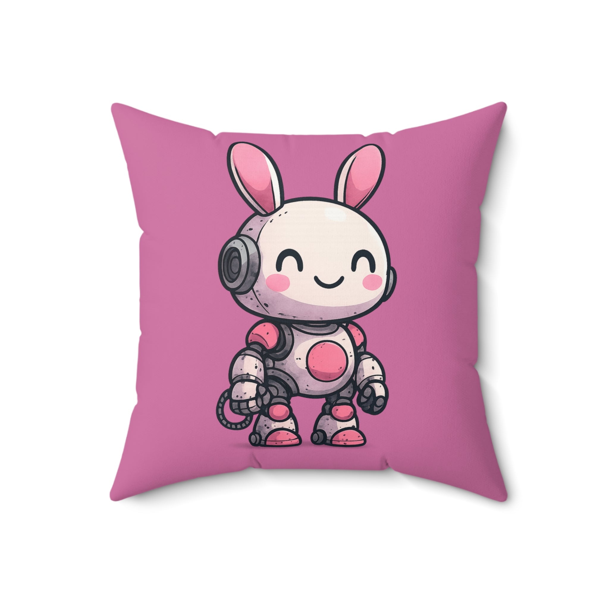 Happy Pink Robot Pillow | Square Throw Pillow, Kids Room Decor