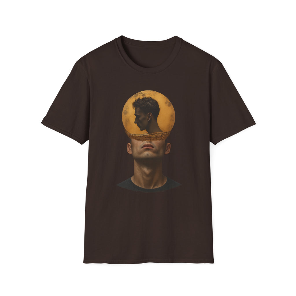 Surreal Double Portrait T-Shirt | Abstract Head Silhouette, Moon Circle