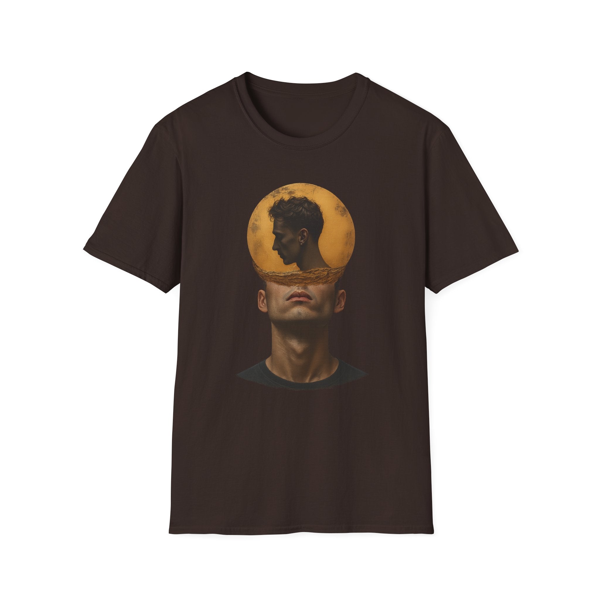 Surreal Double Portrait T-Shirt | Abstract Head Silhouette, Moon Circle