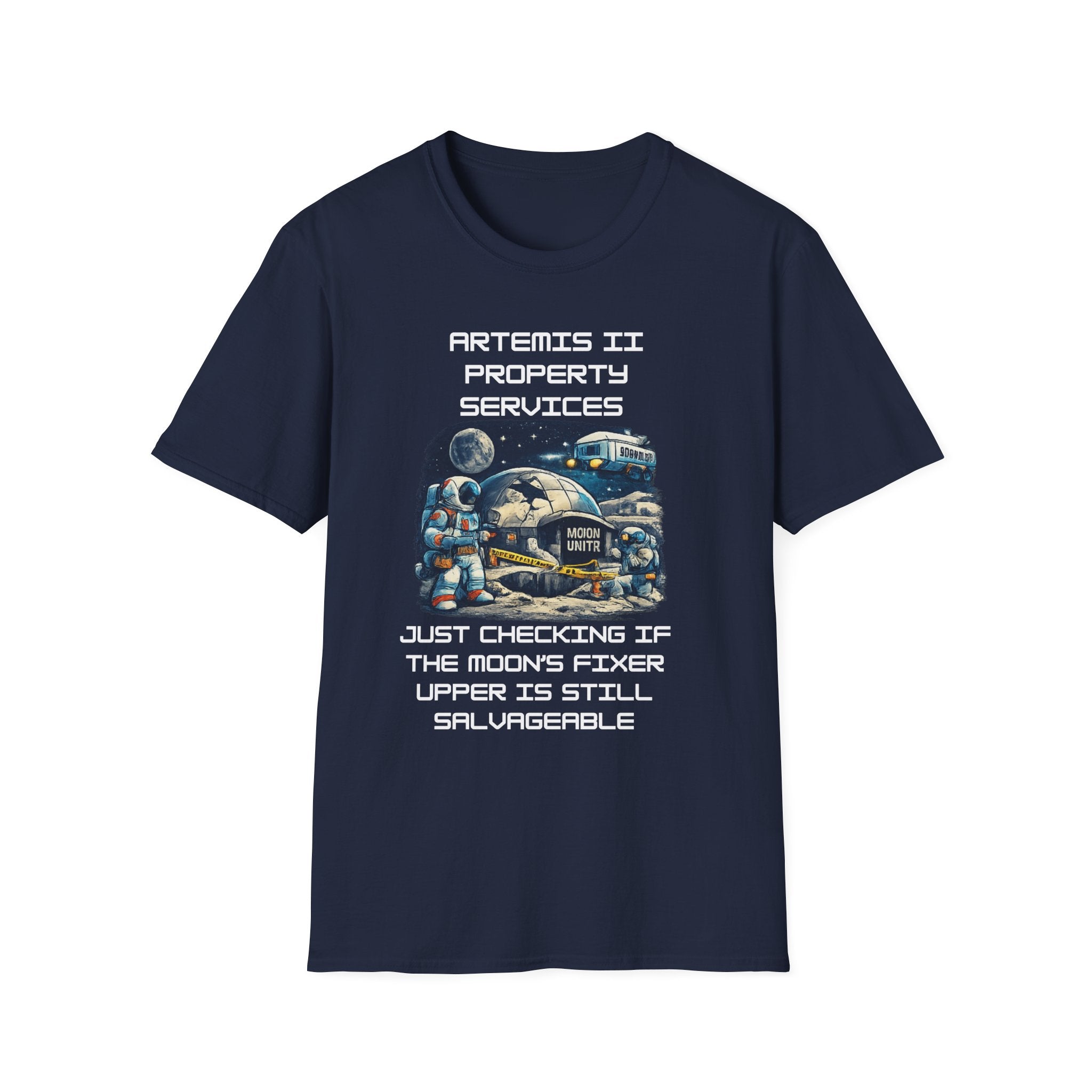Moonbase Property Services T-Shirt — 'Artemis II Property Services' Space Repair Crew  funny Tee