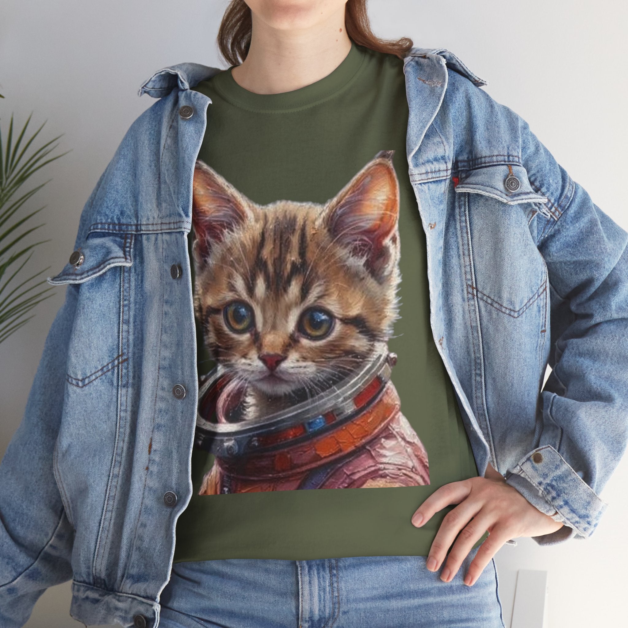 Astronaut Kitty Unisex Heavy Cotton Tee, Cute Cat Shirt, Animal lover gift, Space themed apparel, Funny cat t-shirt, Unique cat design