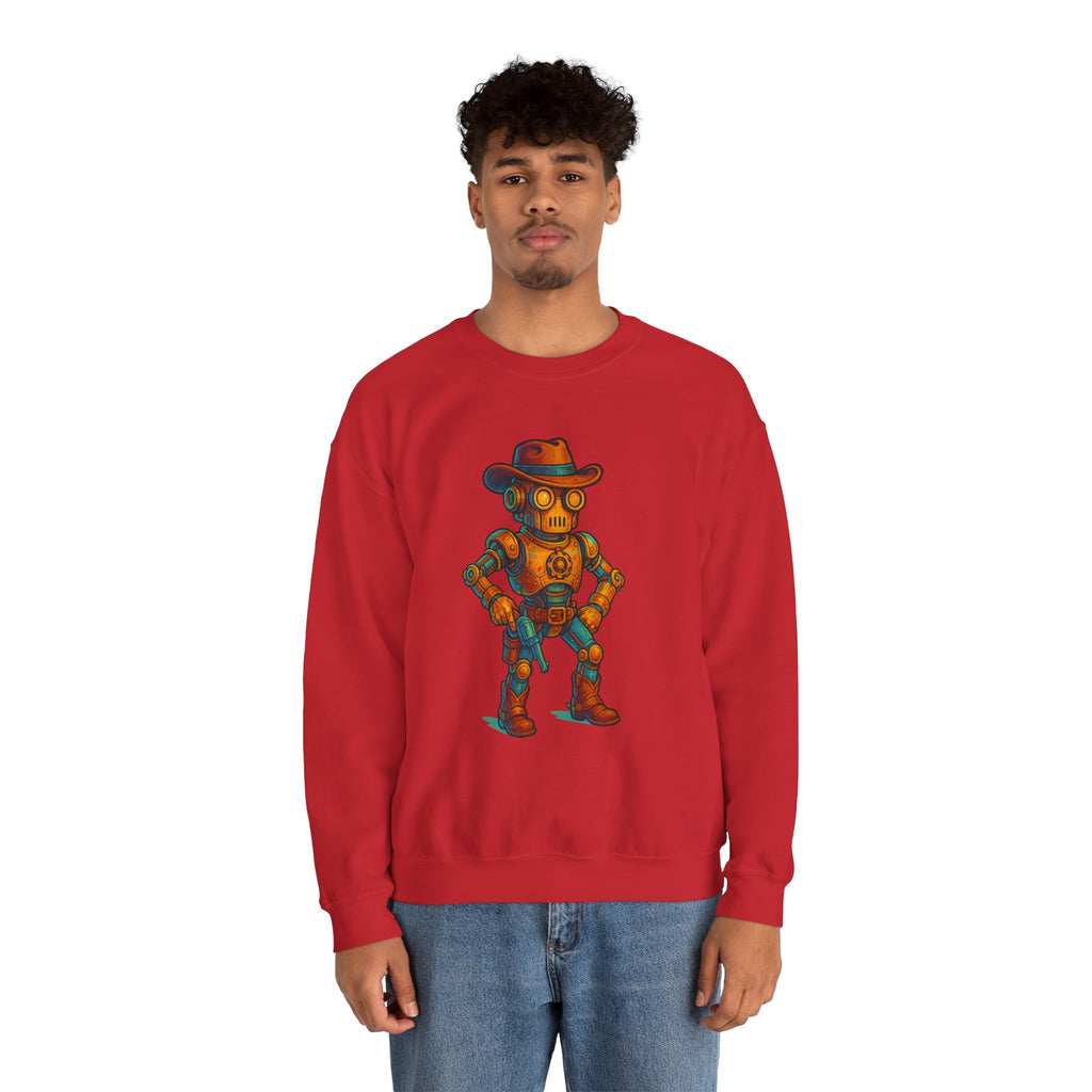 Steampunk Cowboy Robot Crewneck Sweatshirt | Retro Western Robot Artwork