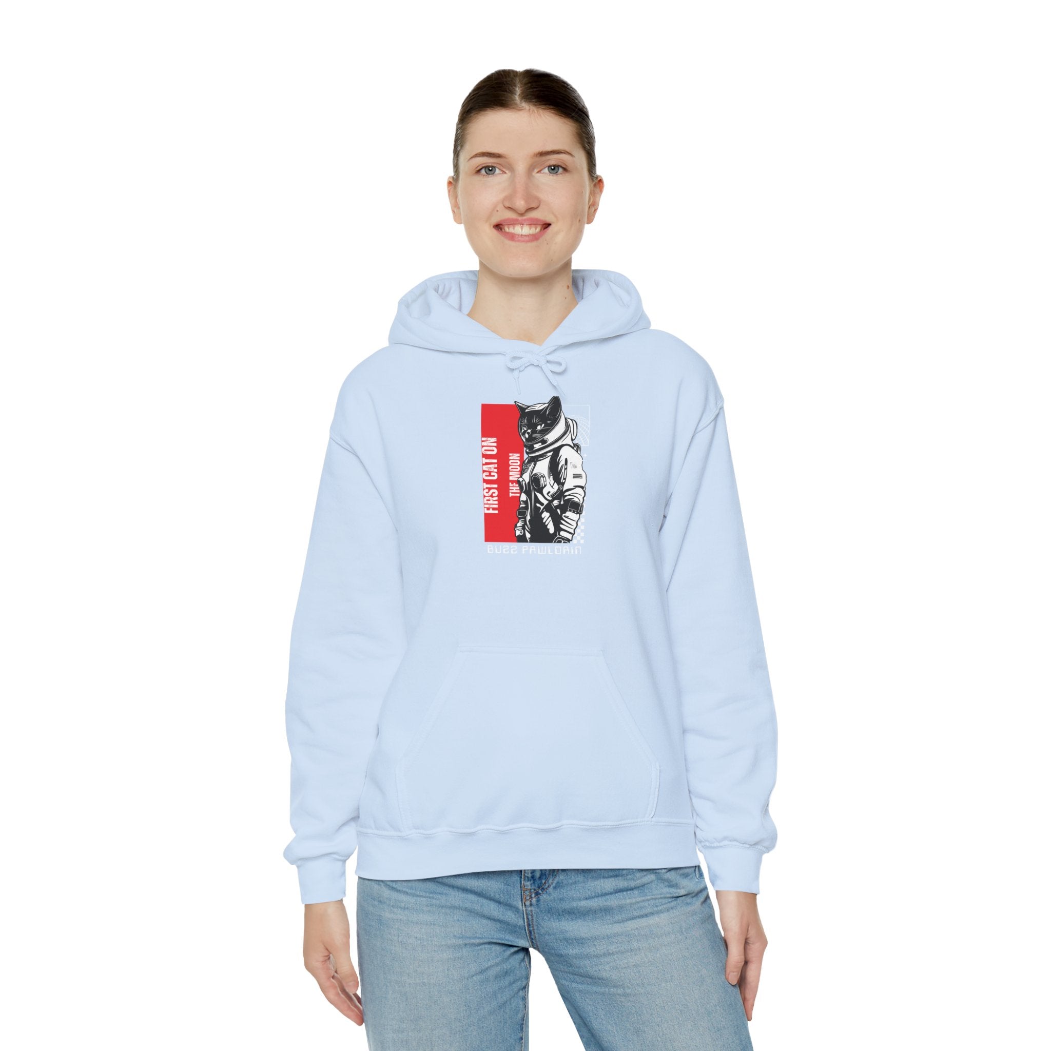 First Cat on the Moon Buzz Pawldrin Astronaut Graphic Unisex Hoodie,