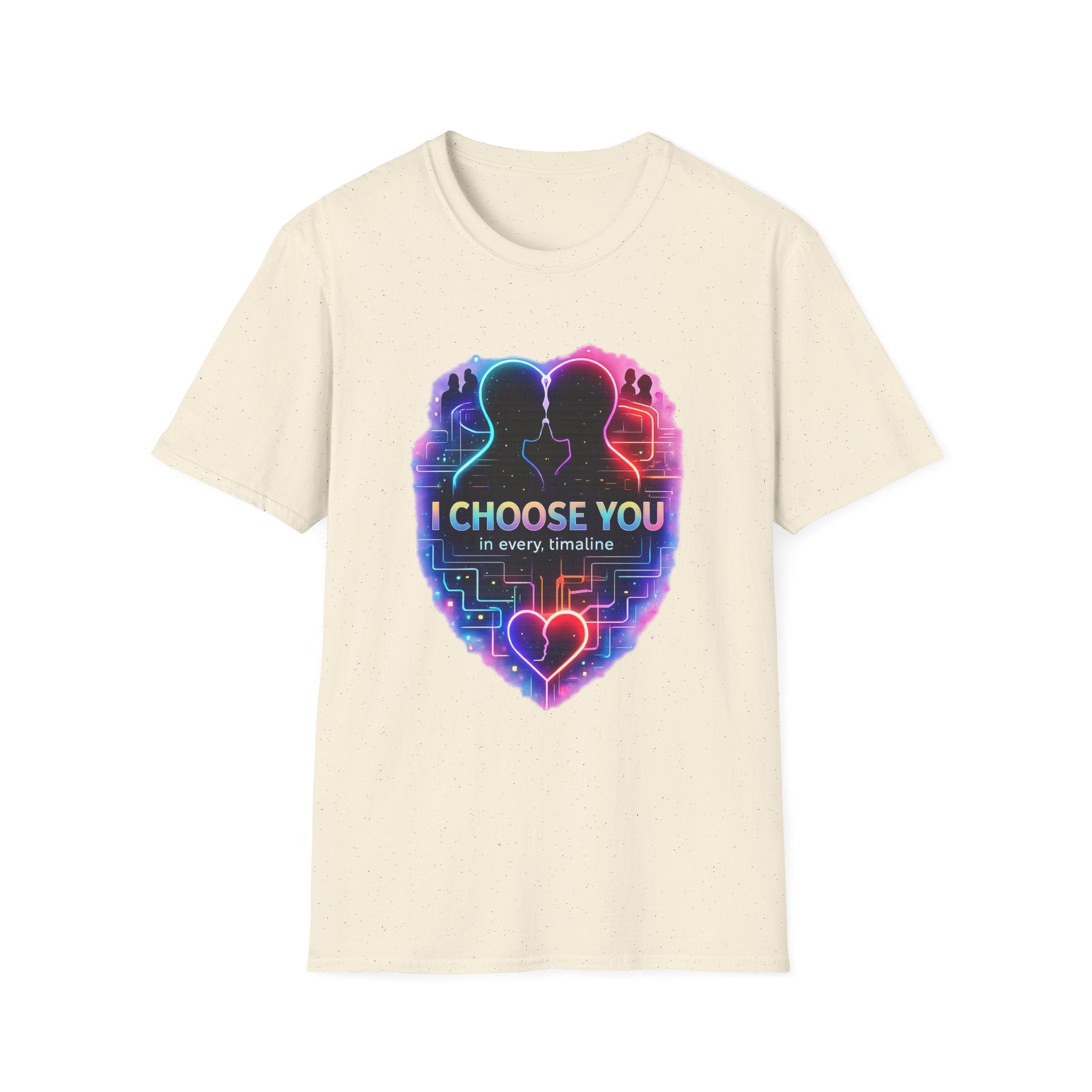 I Choose You  in Every Timeline silhouette heart T-Shirt | Neon LBGTQ couple, love phrase
