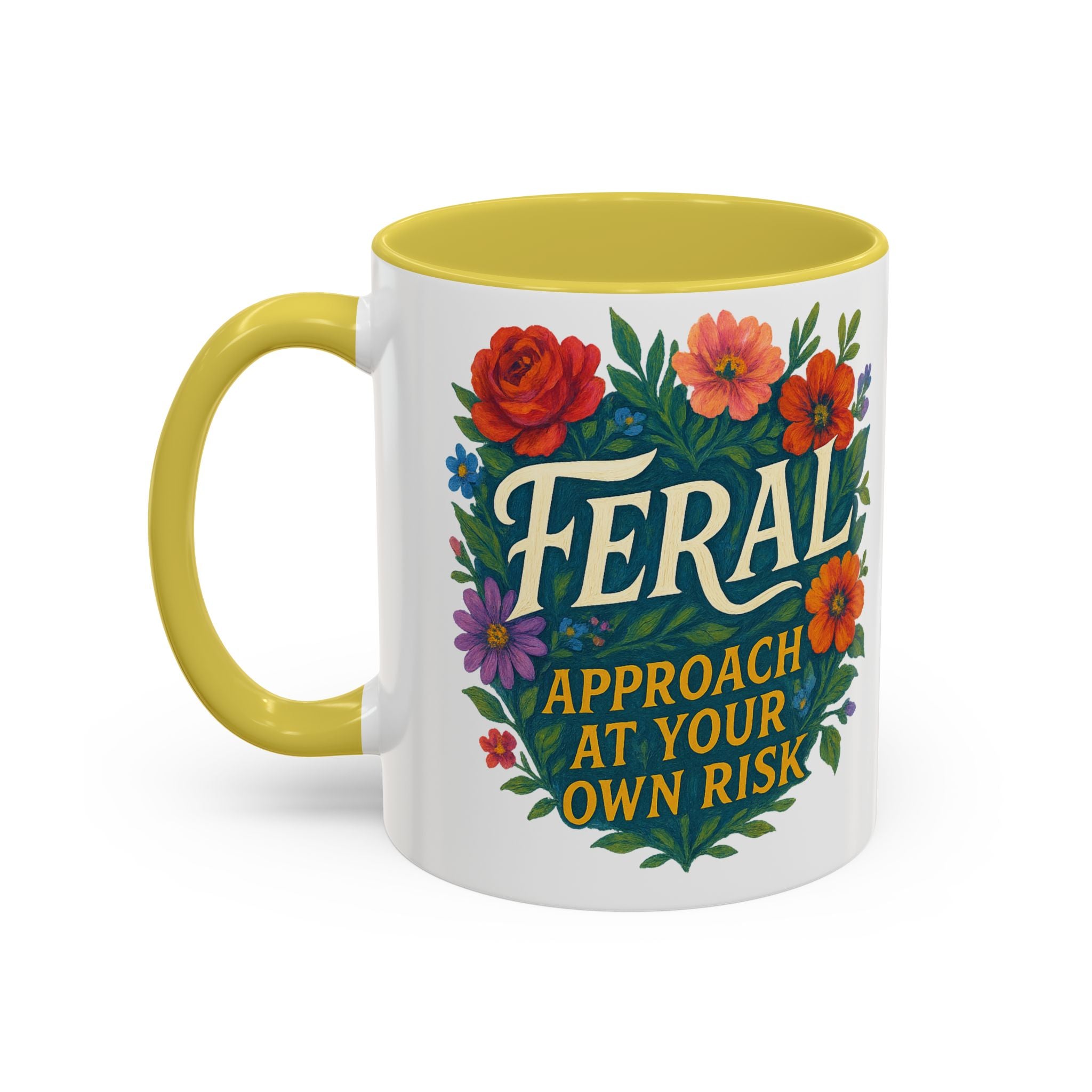 Feral Approach at Your Own Risk Mug | Floral Illustration, Ceramic Coffee Cup